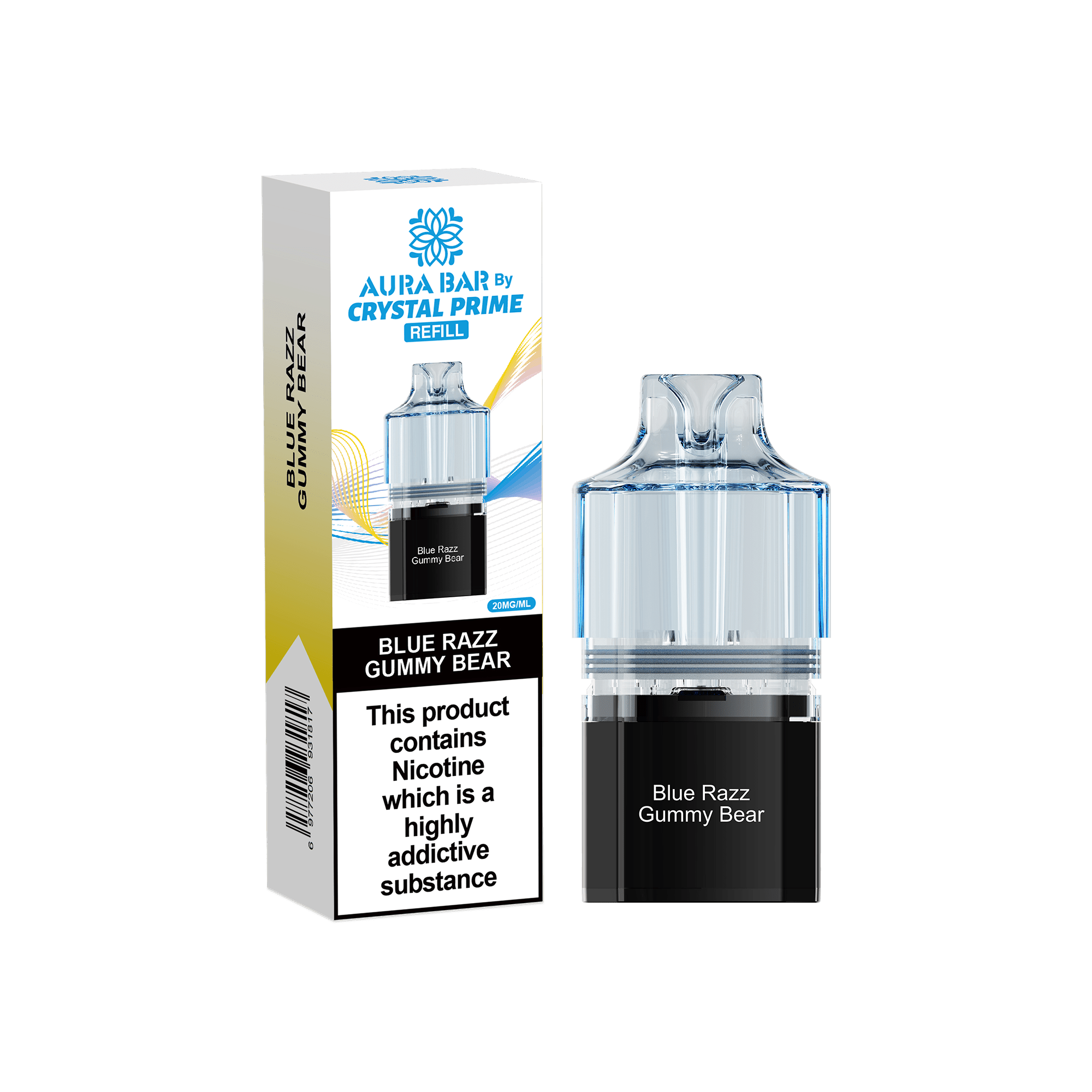 Crystal Prime Aura Bar 10k Replacement Pods Box of 5 - Blue Razz Gummy Bear