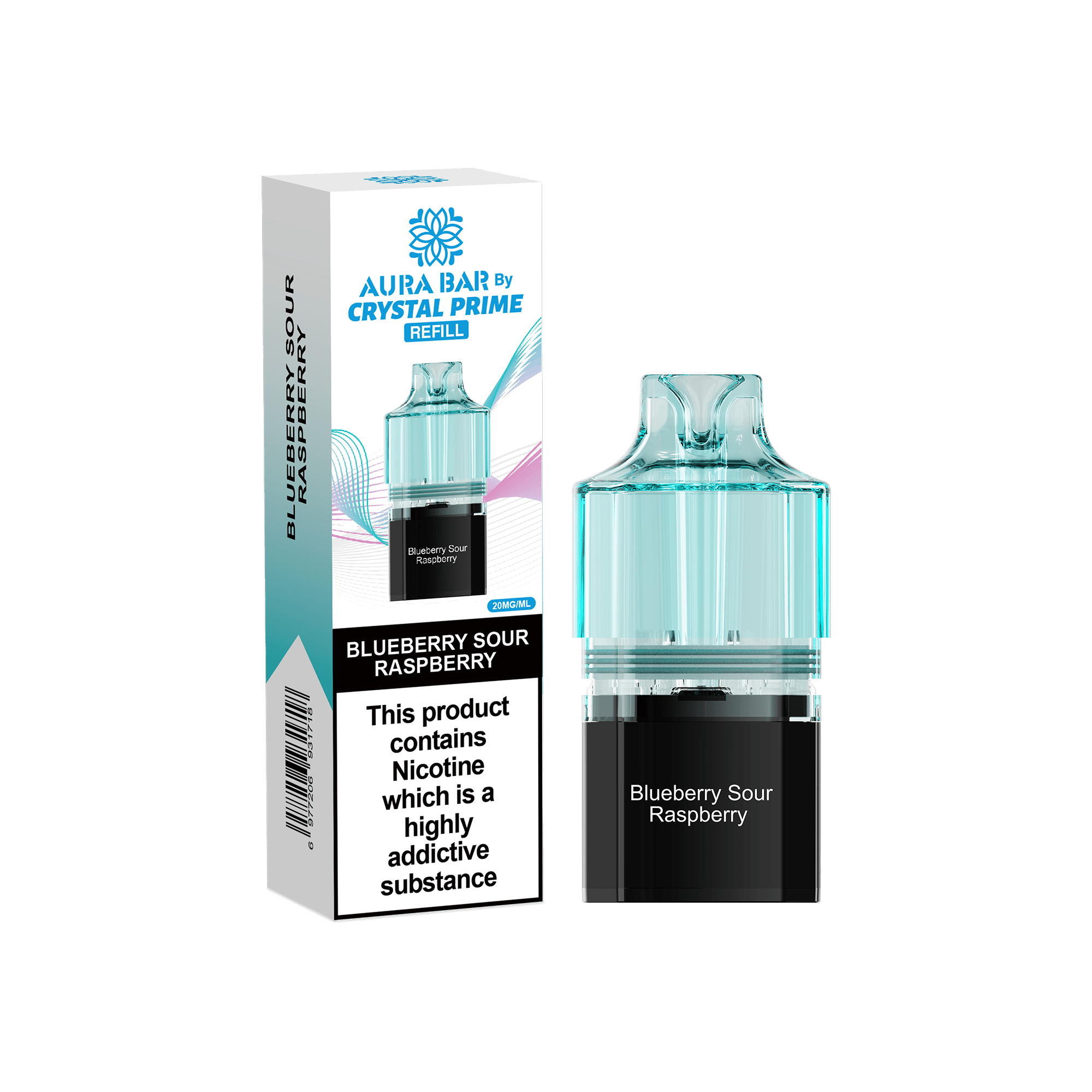 Crystal Prime Aura Bar 10k Replacement Pods Box of 5 - Blue Sour Raspberry