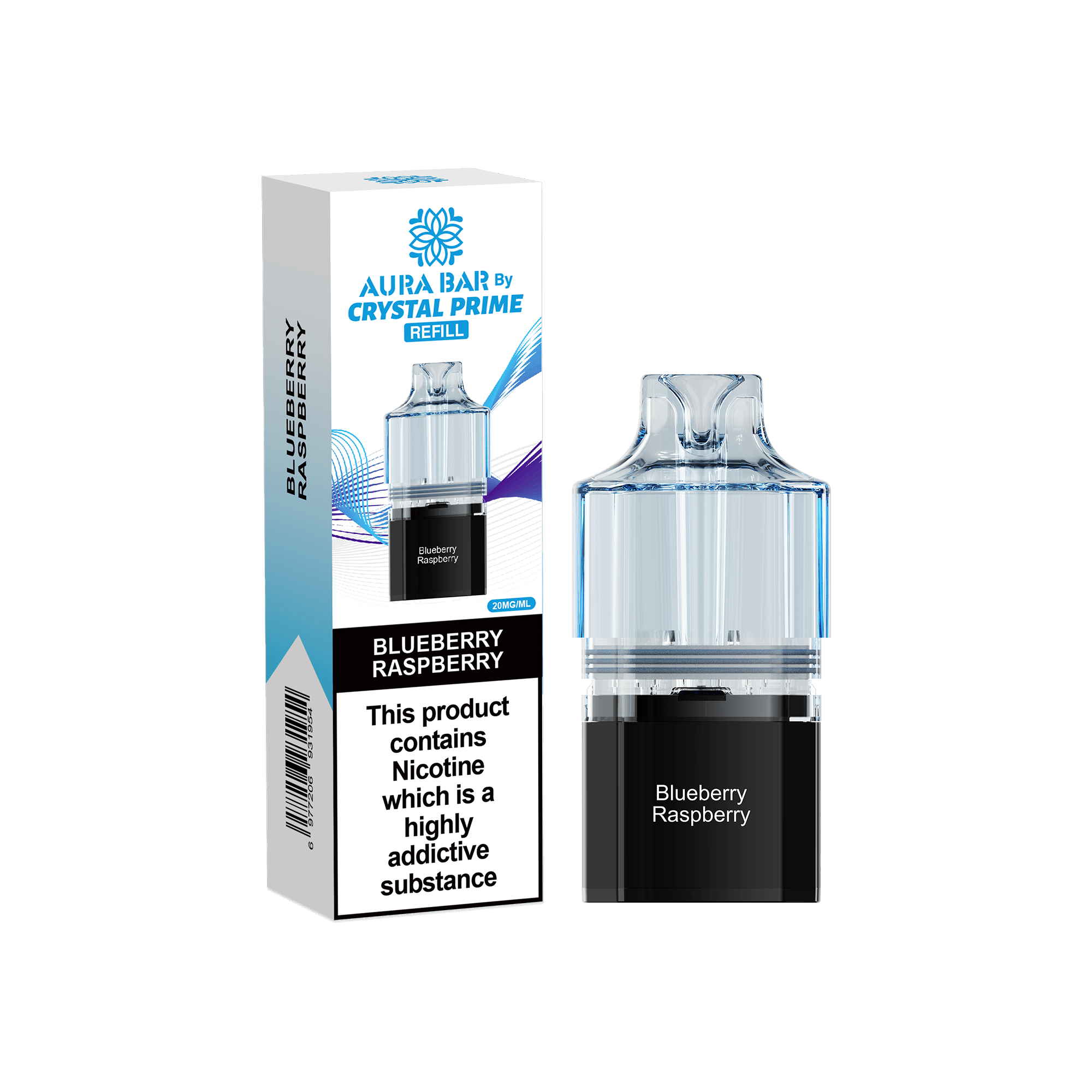 Crystal Prime Aura Bar 10k Replacement Pods Box of 5 - Blueberry Raspberry