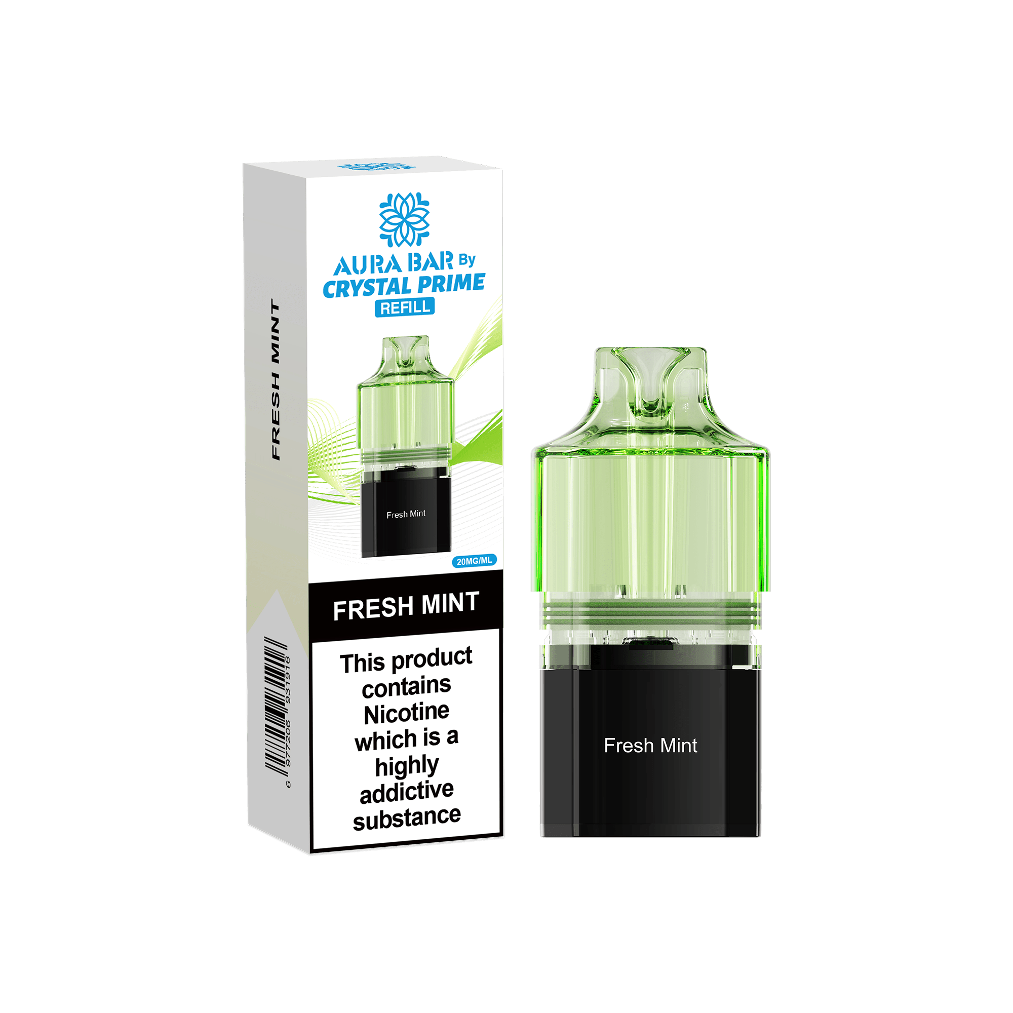 Crystal Prime Aura Bar 10k Replacement Pods Box of 5 - Fresh Mint