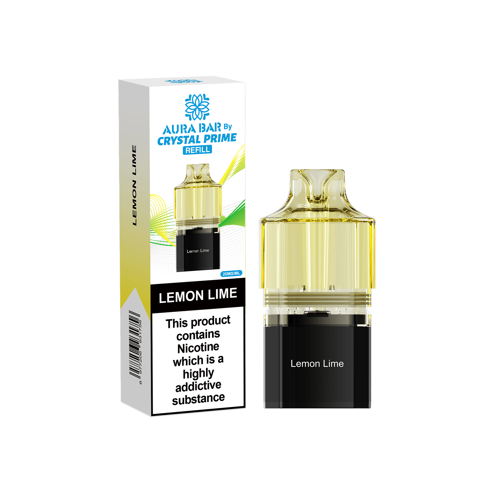 Crystal Prime Aura Bar 10k Replacement Pods Box of 5 - Lemon Lime