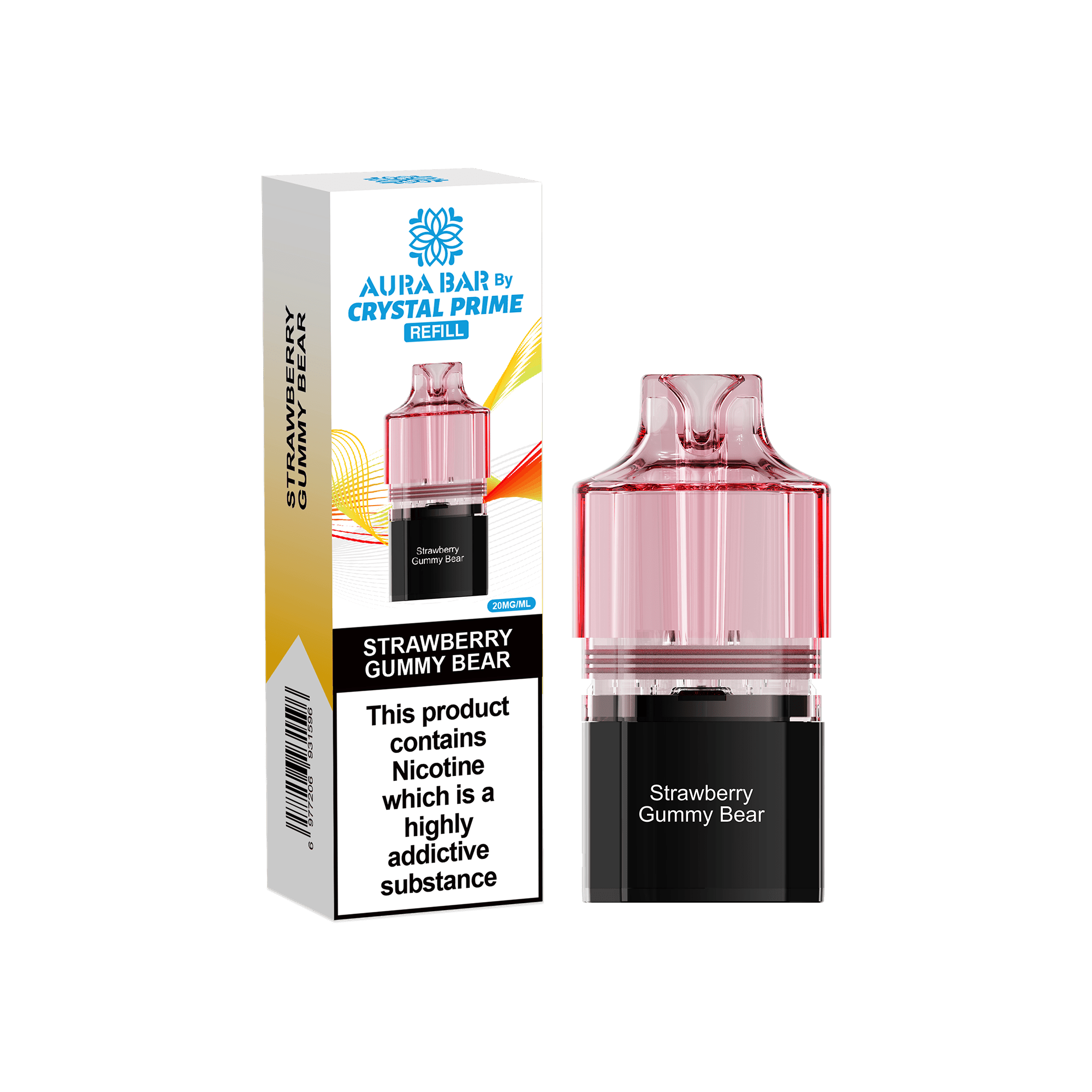 Crystal Prime Aura Bar 10k Replacement Pods Box of 5 - Strawberry Gummy Bear