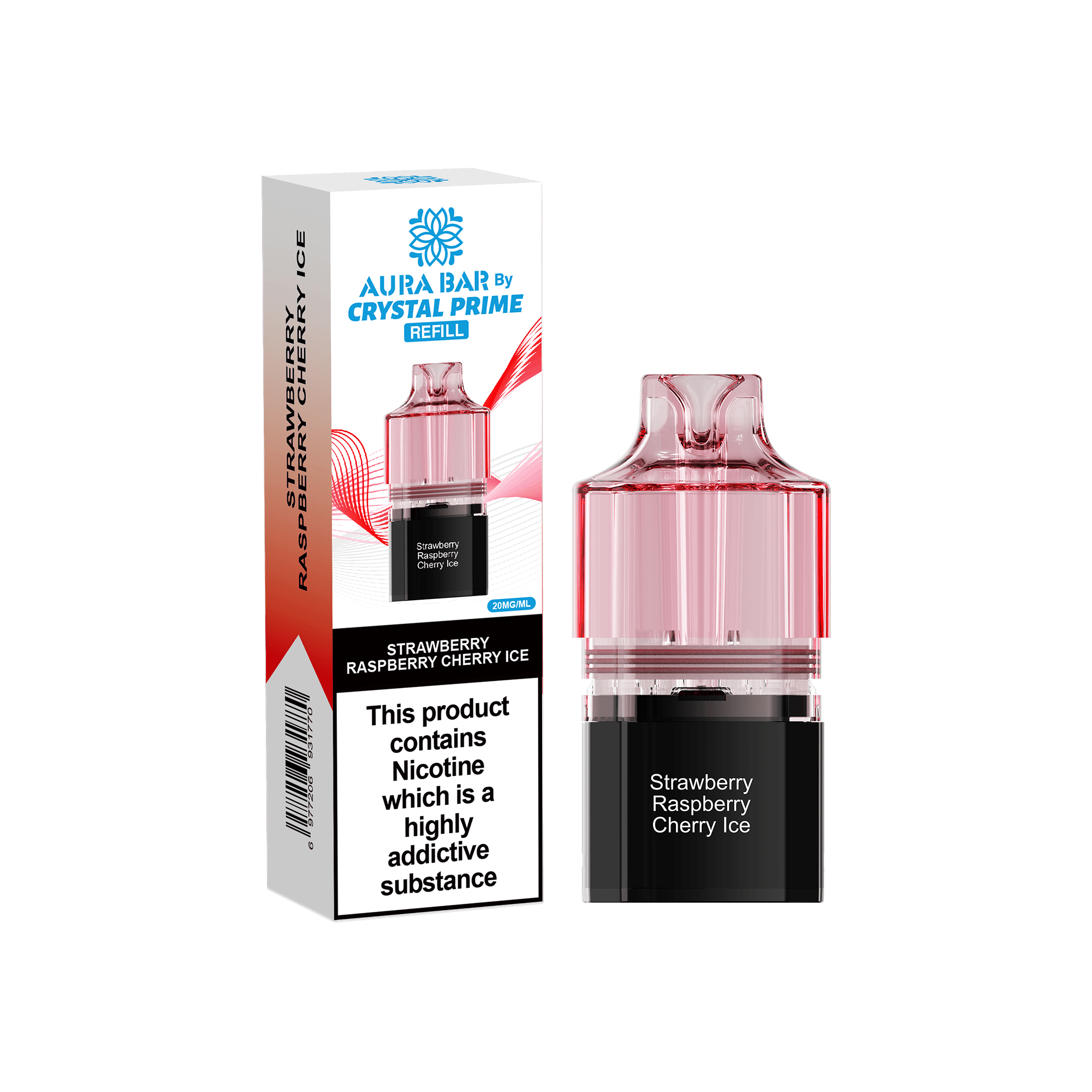 Crystal Prime Aura Bar 10k Replacement Pods Box of 5 - Strawberry Raspberry Cherry