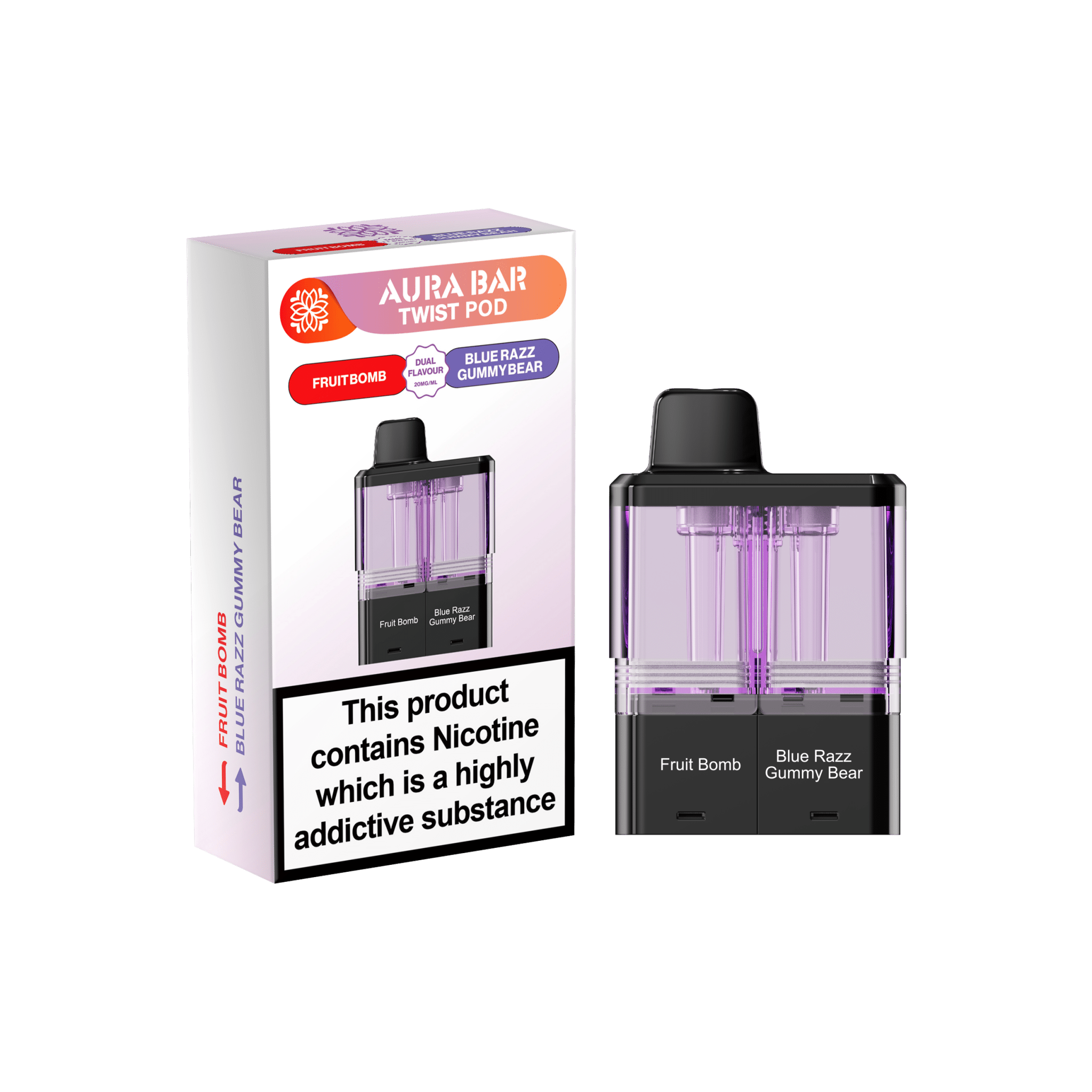 Crystal prime Twist Aura Bar 40k Pods Pack of 5 - Fruit Bomb/Blue Razz Gummy Bear