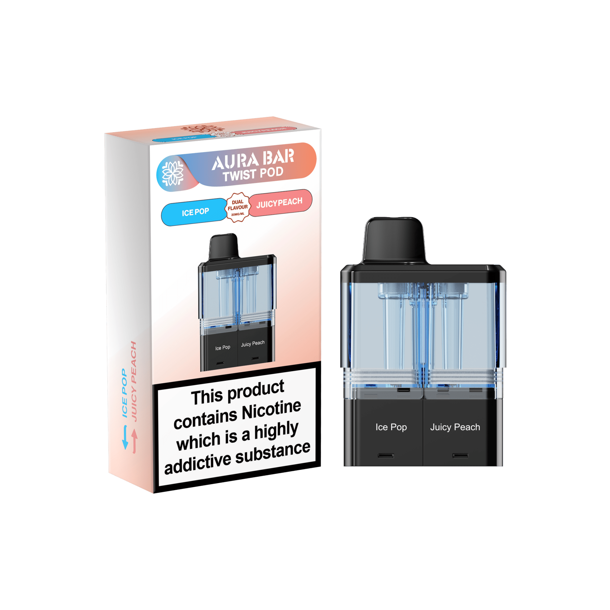 Crystal prime Twist Aura Bar 40k Pods Pack of 5 - Ice Pop/Juicy Peach