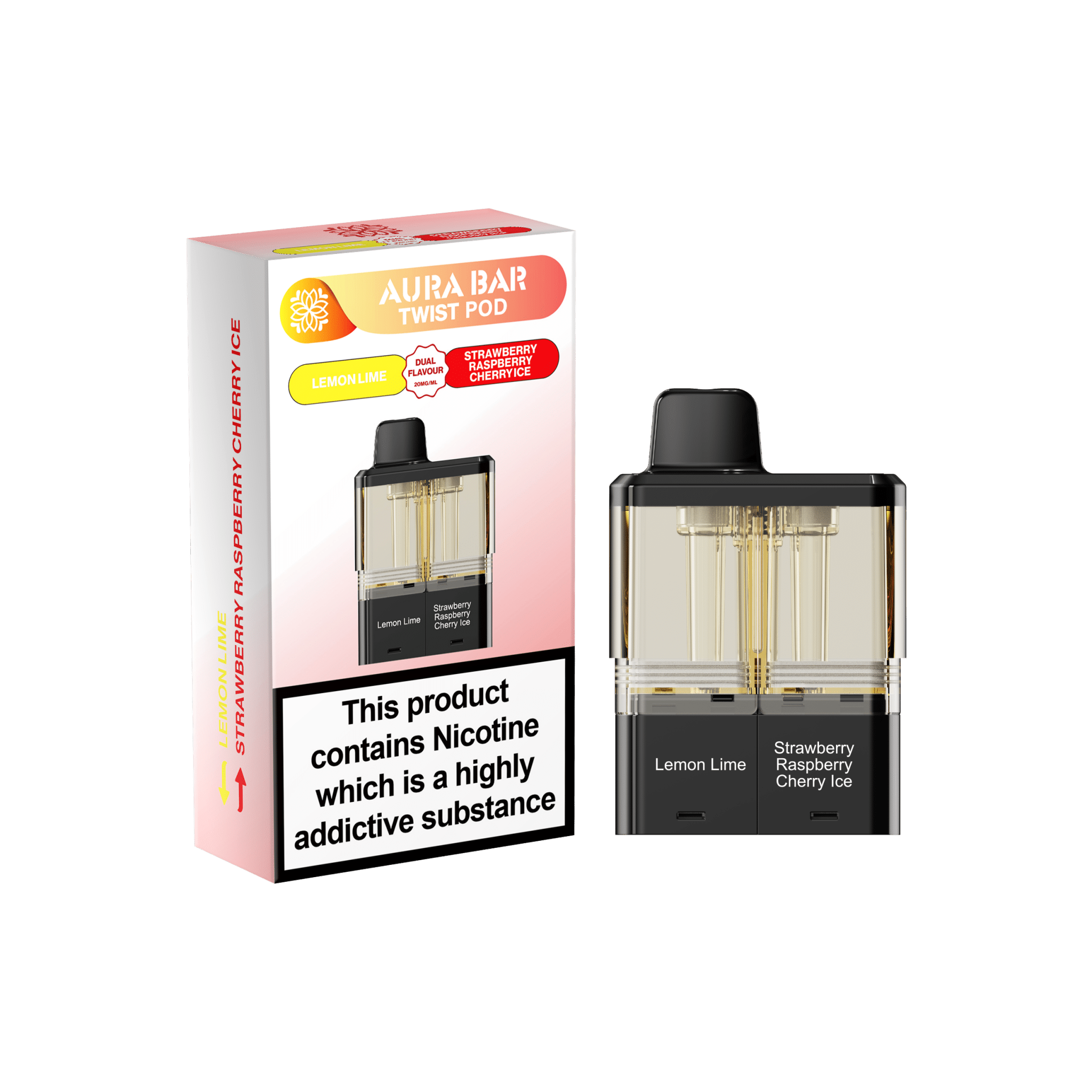 Crystal prime Twist Aura Bar 40k Pods Pack of 5 - Lemon Lime/Strawberry Raspberry Cherry Ice