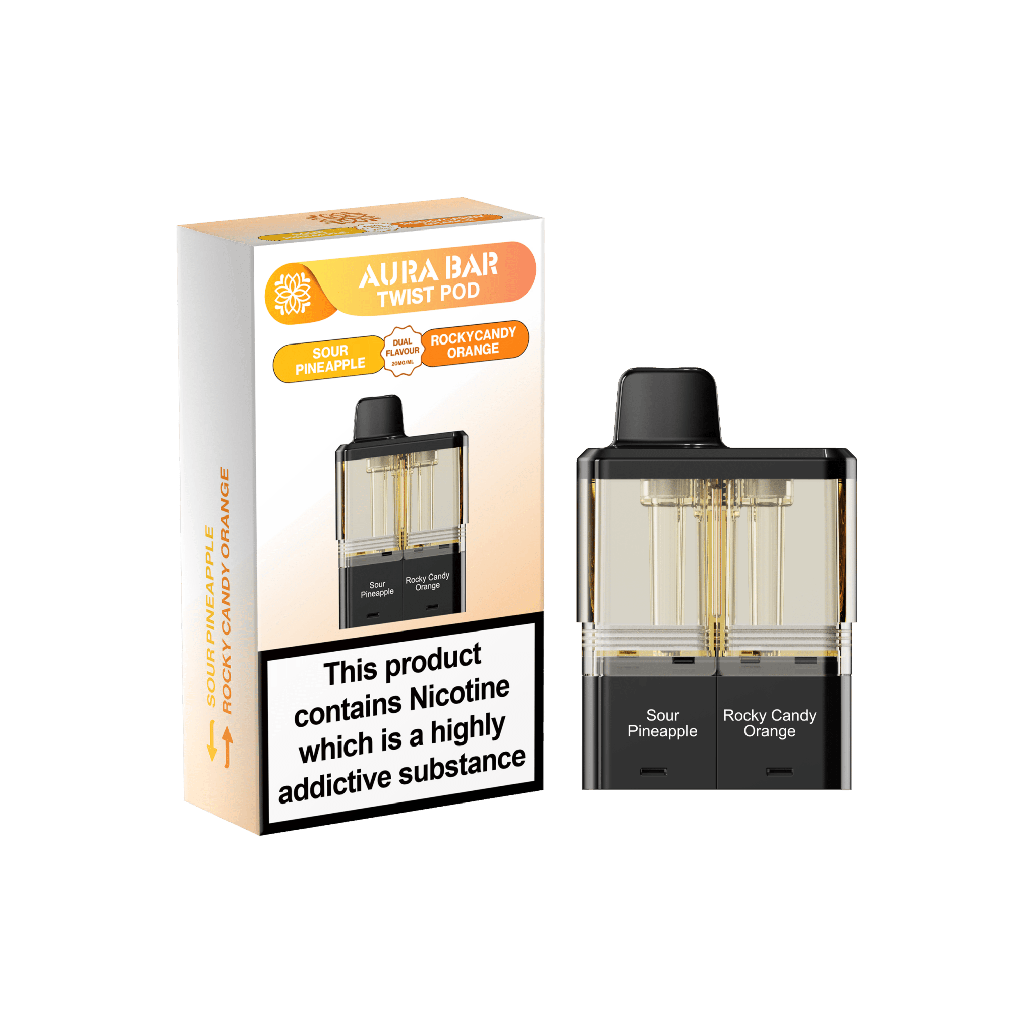 Crystal prime Twist Aura Bar 40k Pods Pack of 5 - Sour Pineapple/Rocky Candy Orange