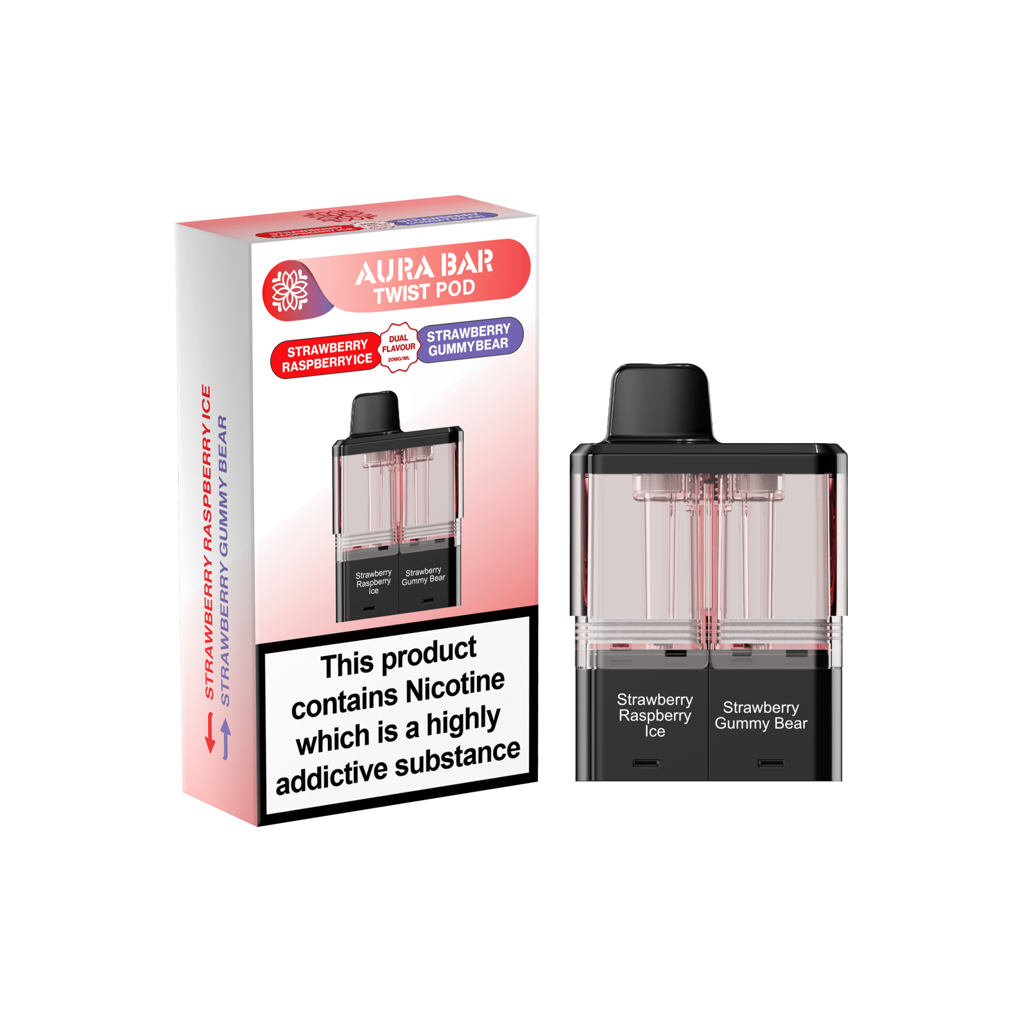 Crystal prime Twist Aura Bar 40k Pods Pack of 5 - Strawberry Raspberry Ice/Strawberry Gummy Bear