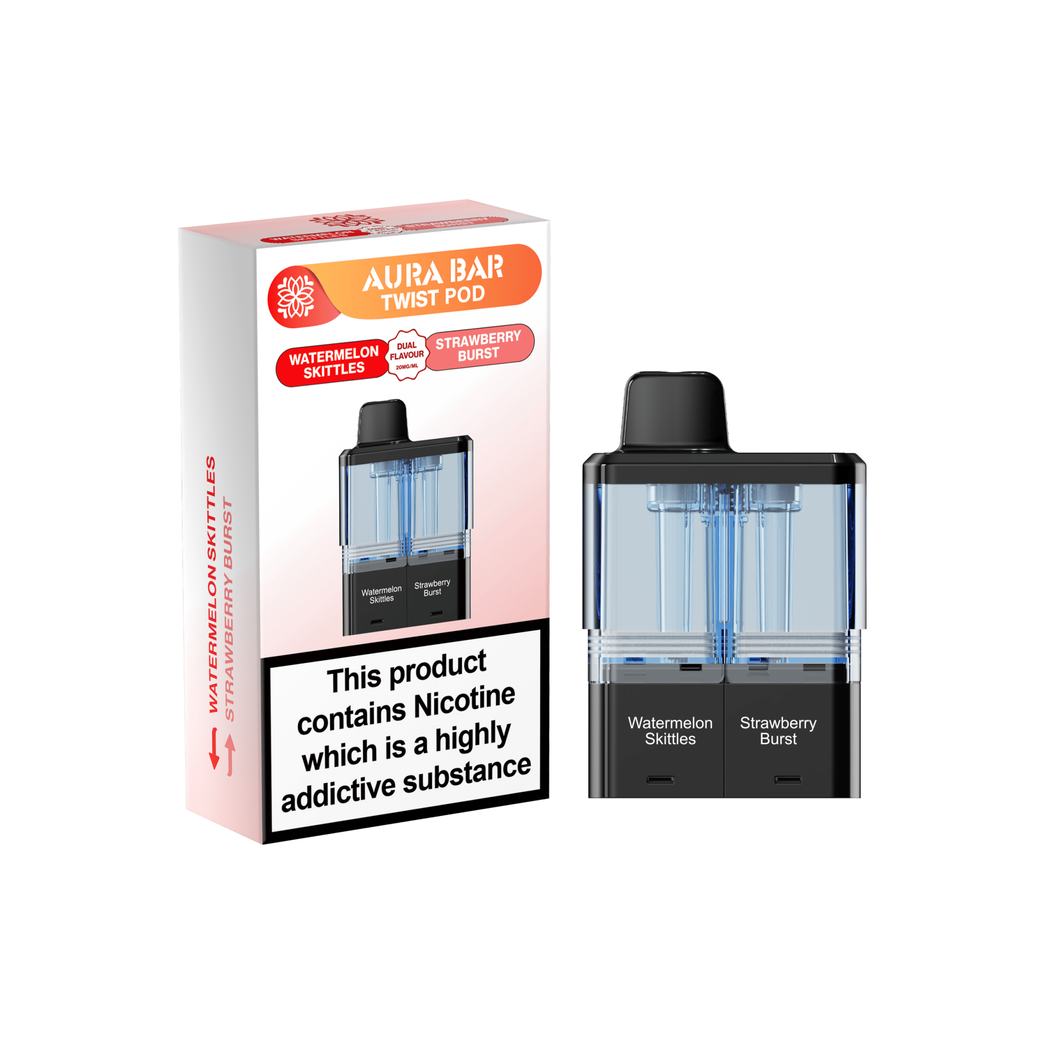 Crystal prime Twist Aura Bar 40k Pods Pack of 5 - Watermelon Skittz/Strawberry Burst