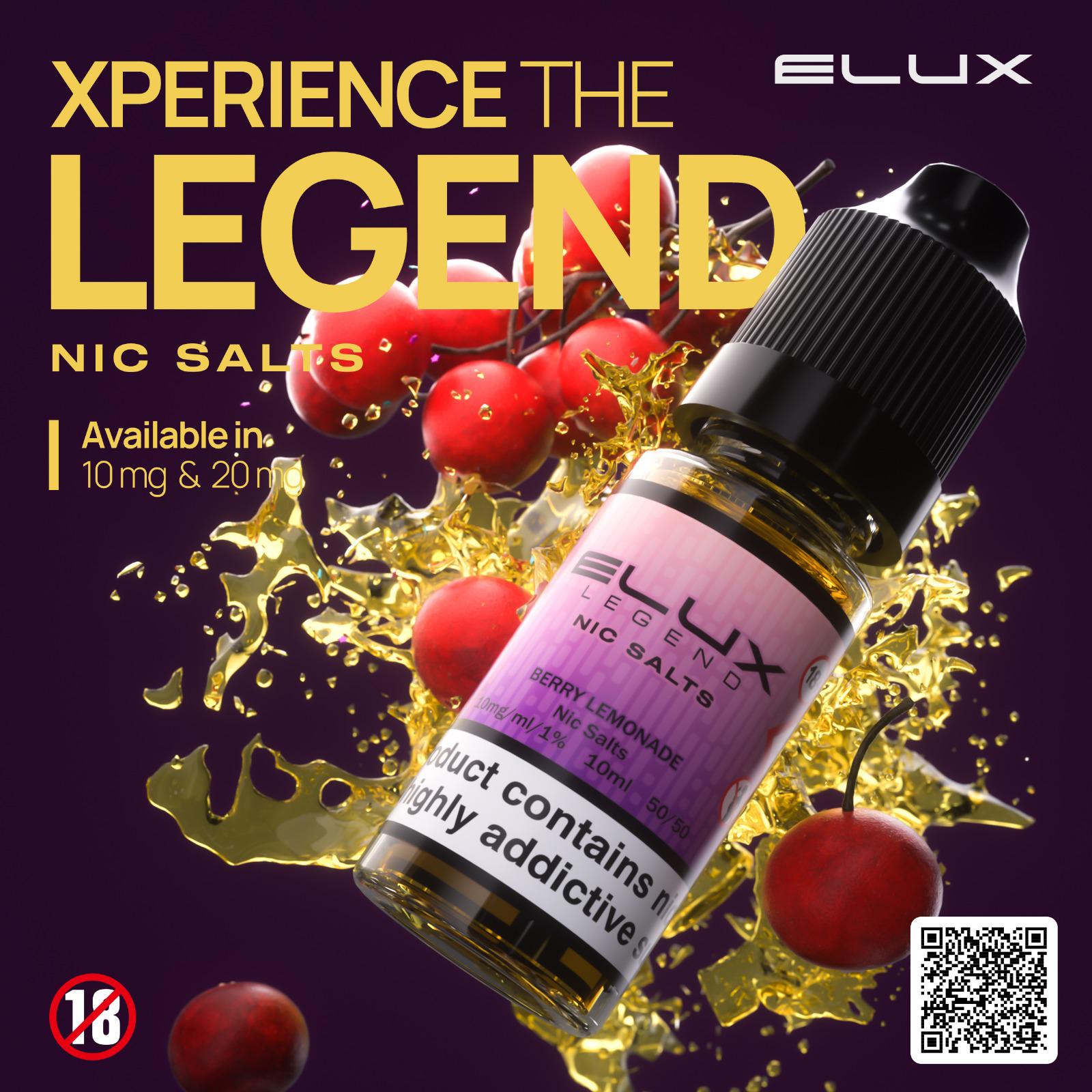 Elux Legend Nic Salts 10ml E - liquids - Box of 10 - Strawberry Watermelon Bubblegum