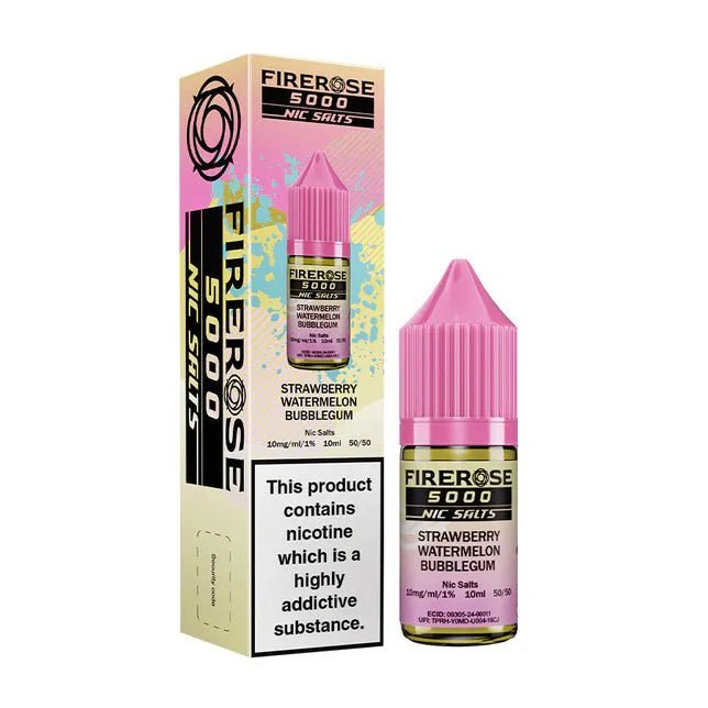 Firerose 5000 10ml Nic Salts E - liquids Box of 10 - Strawberry Watermelon Bubblegum