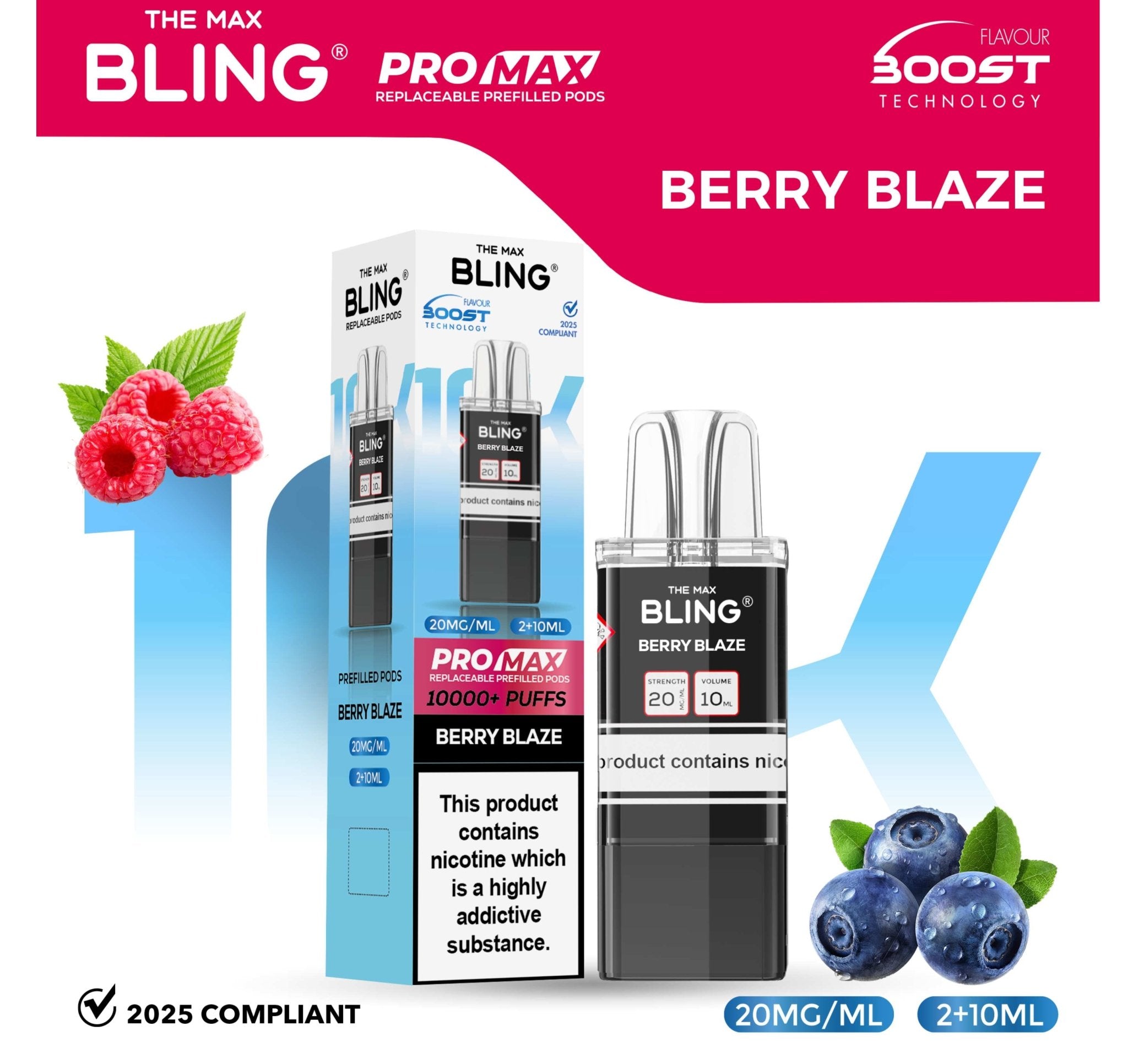 The Bling 10k Pro Max Replacement Pods (BOX OF 5) - Berry Blaze