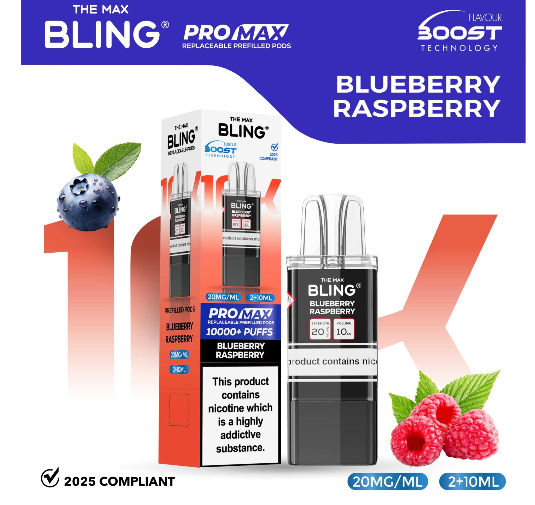 The Bling 10k Pro Max Replacement Pods (BOX OF 5) - Blueberry Raspberry