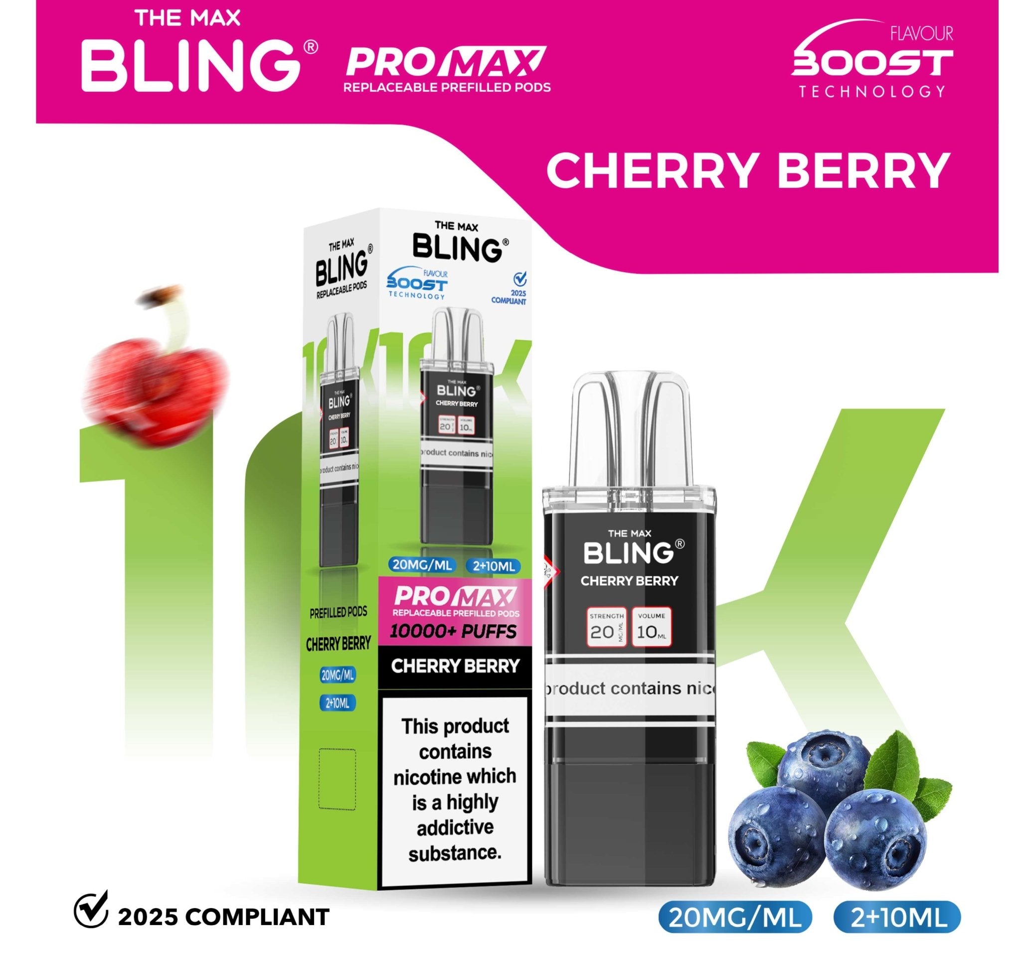 The Bling 10k Pro Max Replacement Pods (BOX OF 5) - Cherry Berry