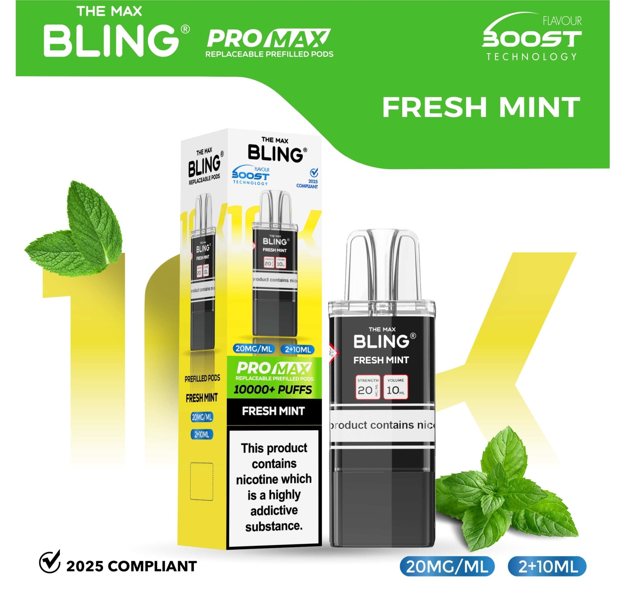 The Bling 10k Pro Max Replacement Pods (BOX OF 5) - Fresh Mint