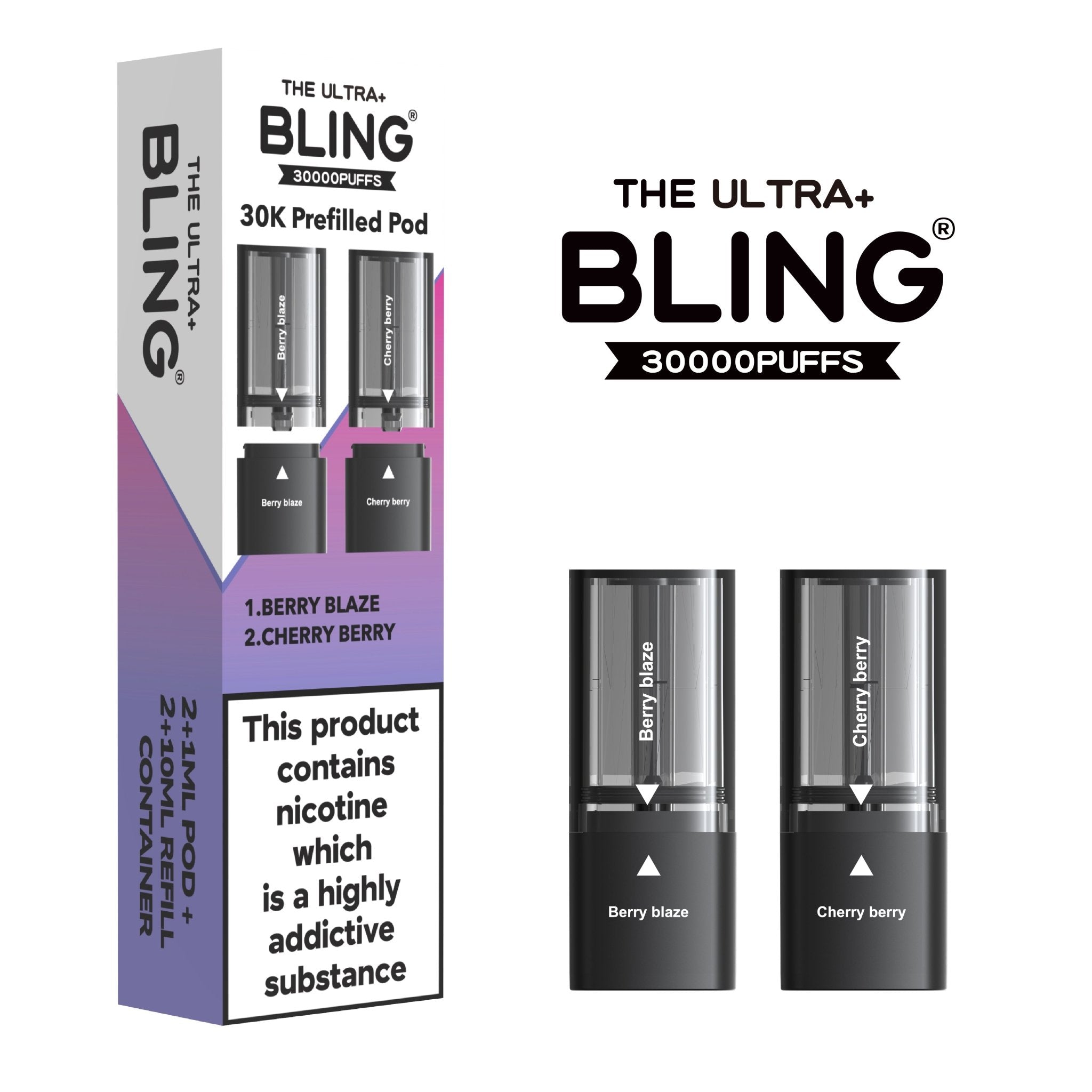 The Bling Ultra Plus 30k Replacement Pods Pack of 5 - Berry Blaze/Cherry Berry