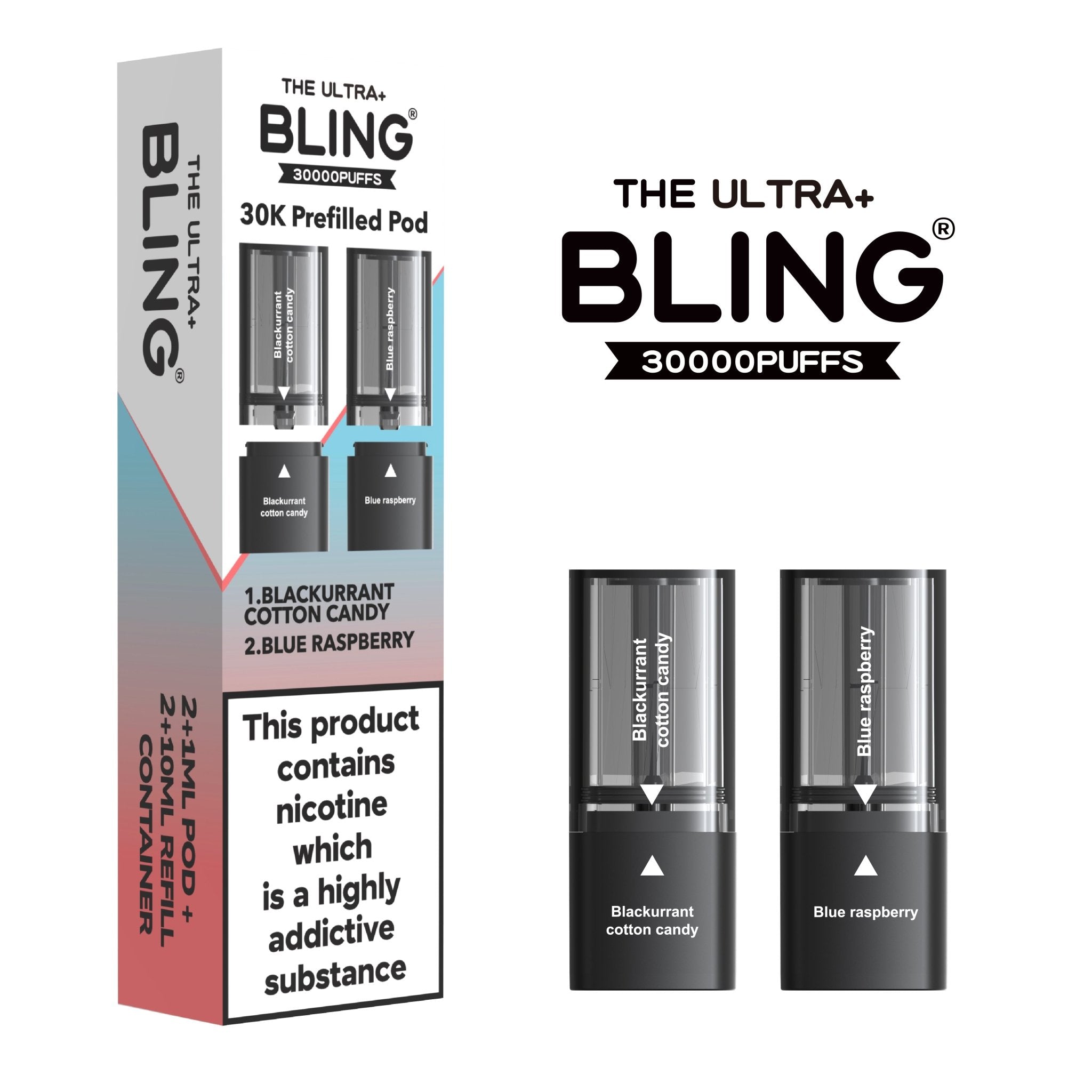 The Bling Ultra Plus 30k Replacement Pods Pack of 5 - Blackcurrant Cotton Candy/Blue Raspberry