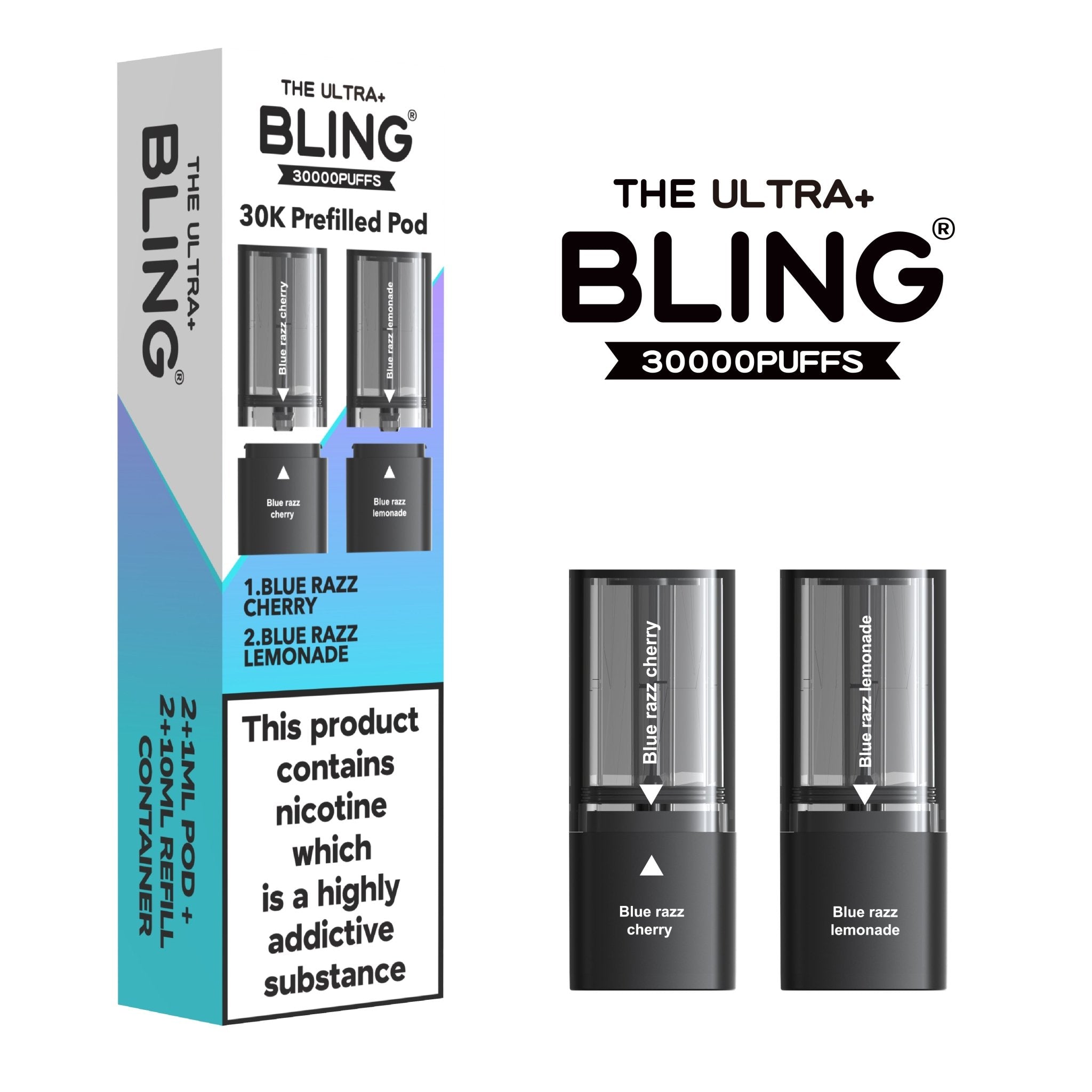 The Bling Ultra Plus 30k Replacement Pods Pack of 5 - Blue Razz Cherry/Blue Razz Lemonade