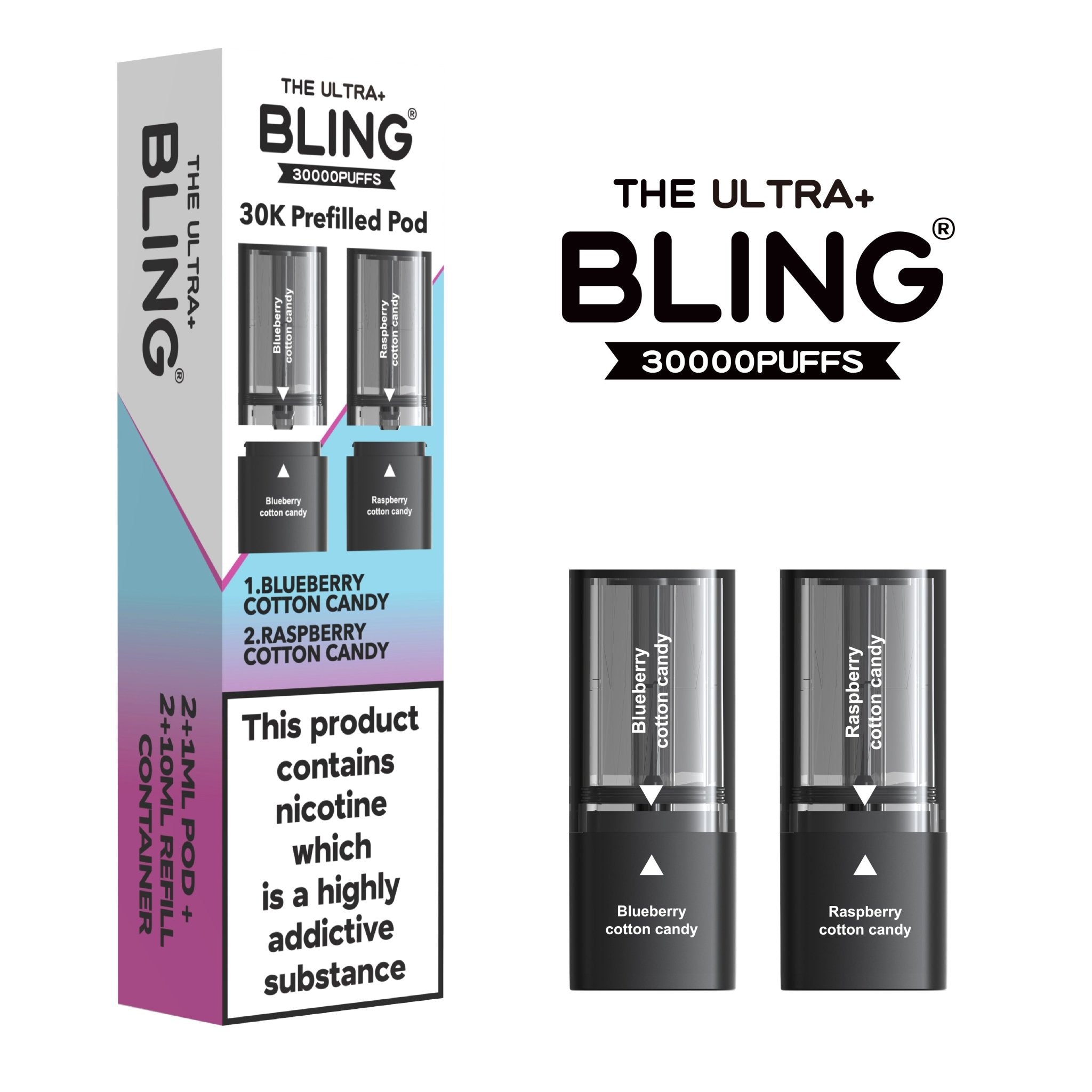 The Bling Ultra Plus 30k Replacement Pods Pack of 5 - Blueberry Cotton Candy/Raspberry Cotton Candy