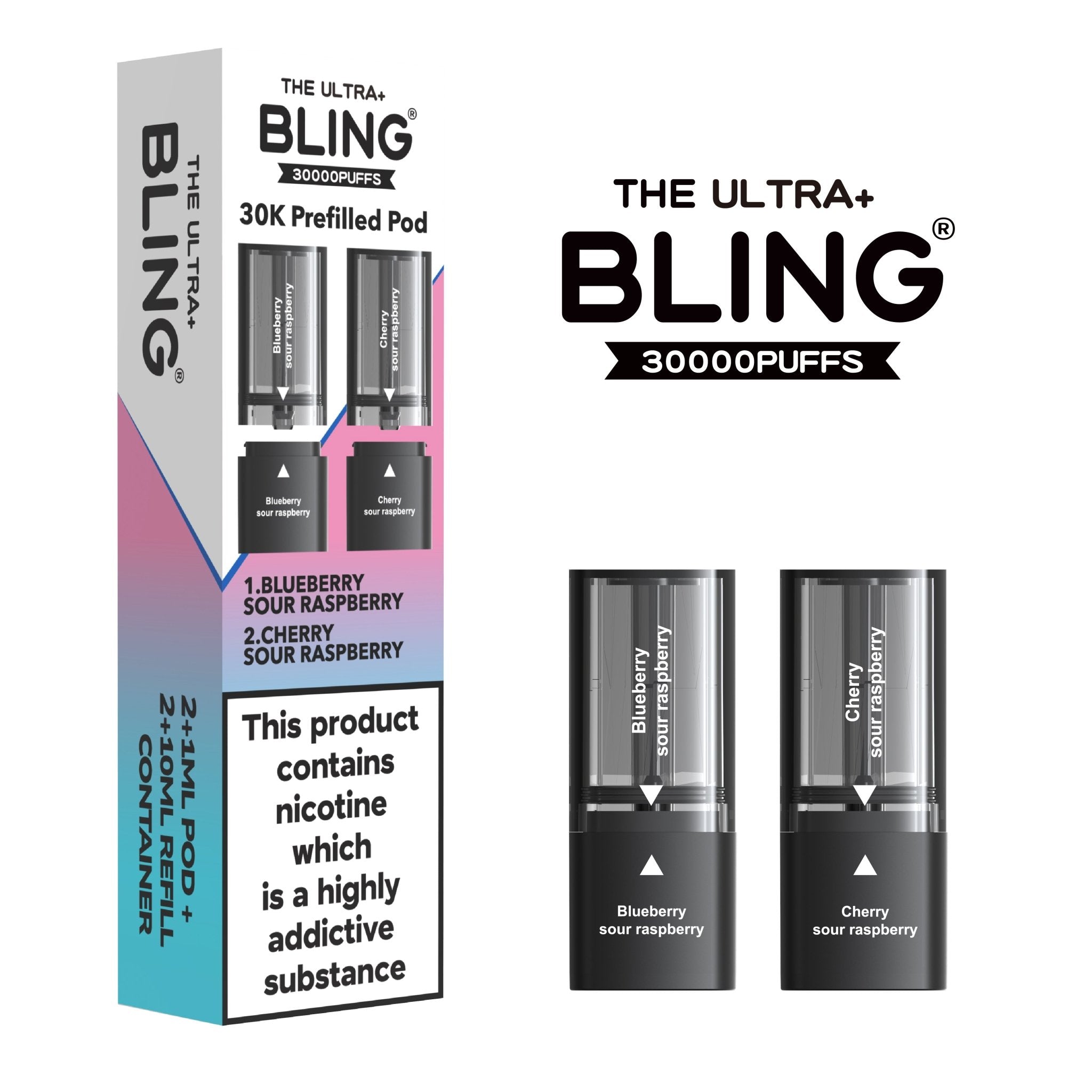 The Bling Ultra Plus 30k Replacement Pods Pack of 5 - Blueberry Sour Raspberry/Cherry Sour Raspberry
