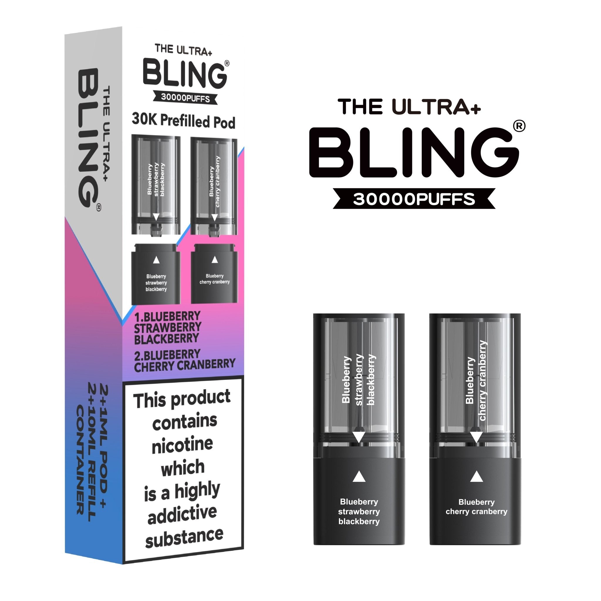 The Bling Ultra Plus 30k Replacement Pods Pack of 5 - Blueberry Strawberry Blackberry/Blueberry Cherry Cranberry