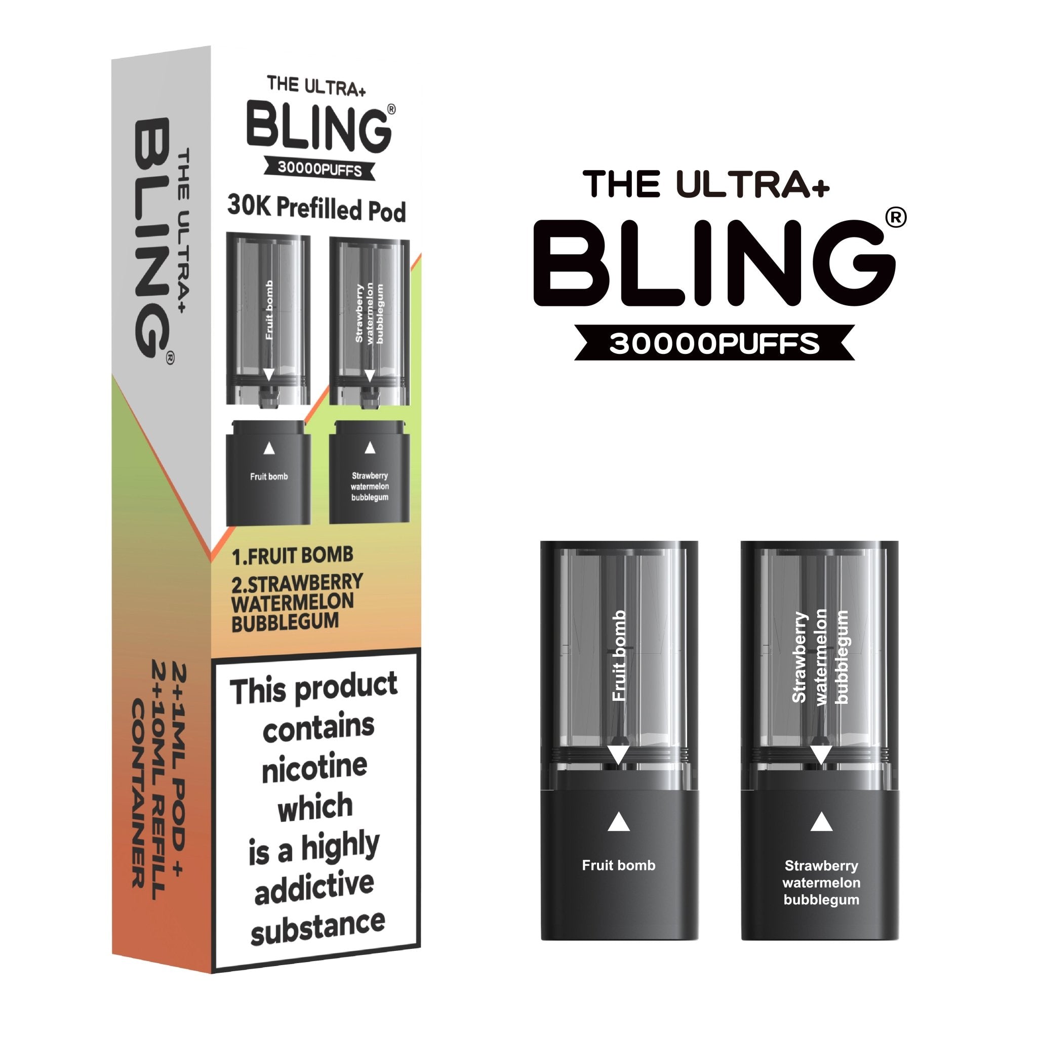 The Bling Ultra Plus 30k Replacement Pods Pack of 5 - Fruit Bomb/Strawberry Watermelon Bubblegum