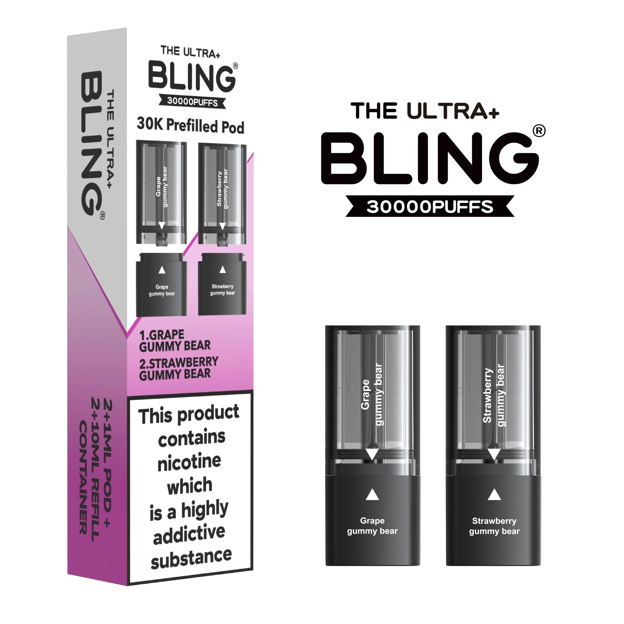The Bling Ultra Plus 30k Replacement Pods Pack of 5 - Grape Gummy Bear/Strawberry Gummy Bear