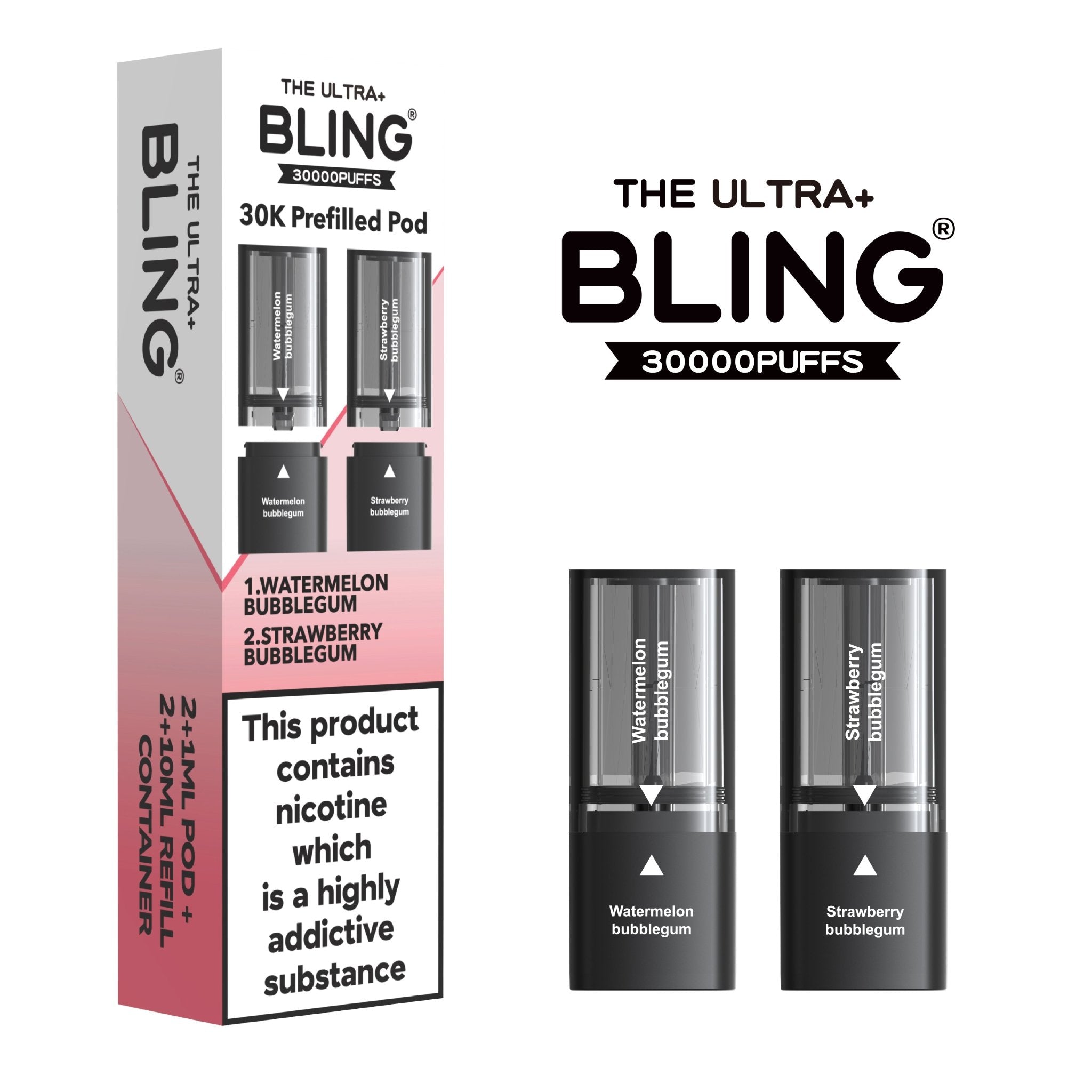 The Bling Ultra Plus 30k Replacement Pods Pack of 5 - Watermelon Bubblegum/Strawberry Bubblegum