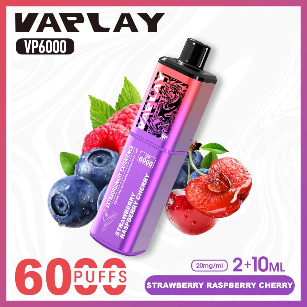Vaplay VP6000 Prefilled Pod Vape Kit Box of 5 - Strawberry Raspberry Cherry