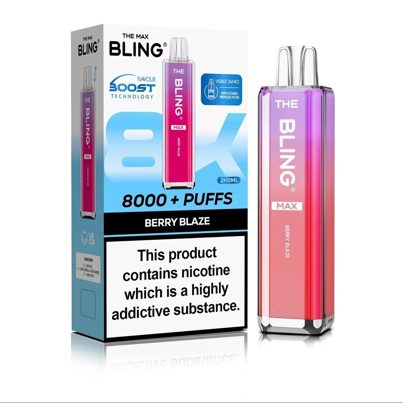Crystal Bling Max 8000 Prefilled Pod Kit Box of 5 - Berry Blaze