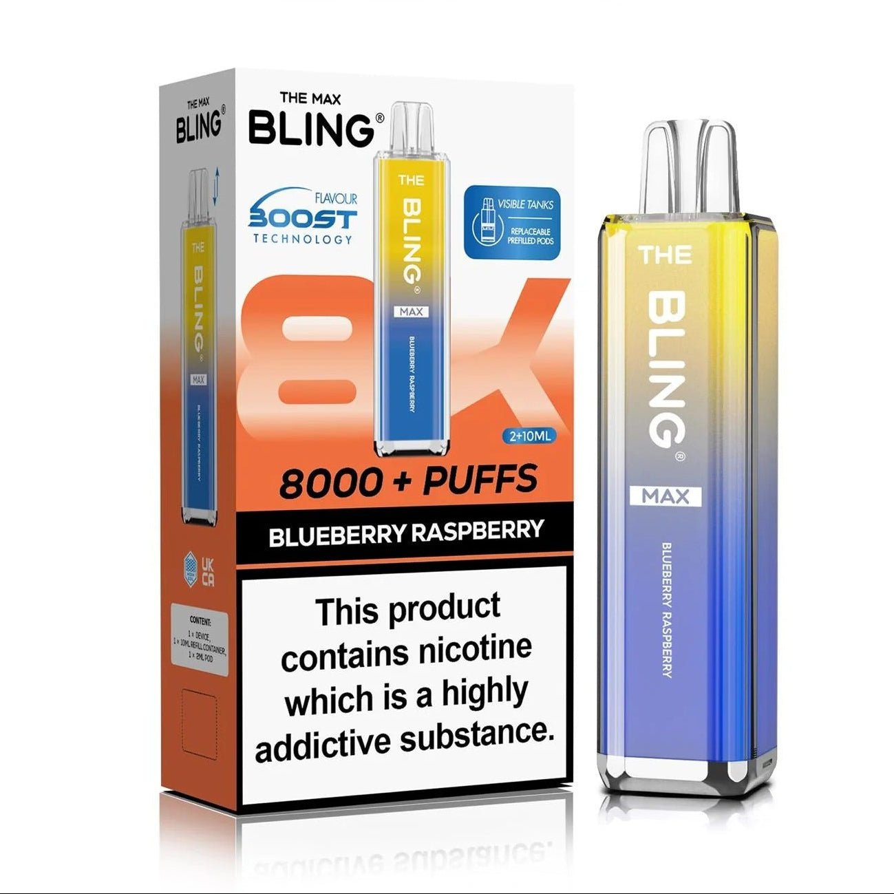 Crystal Bling Max 8000 Prefilled Pod Kit Box of 5 - Blueberry Raspberry