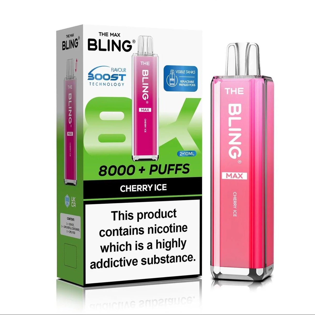 Crystal Bling Max 8000 Prefilled Pod Kit Box of 5 - Cherry Ice