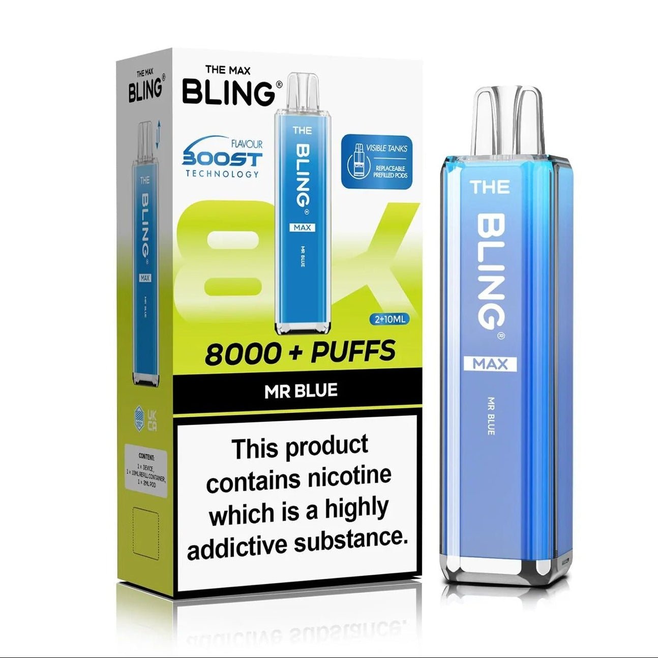 Crystal Bling Max 8000 Prefilled Pod Kit Box of 5 - Mr Blue