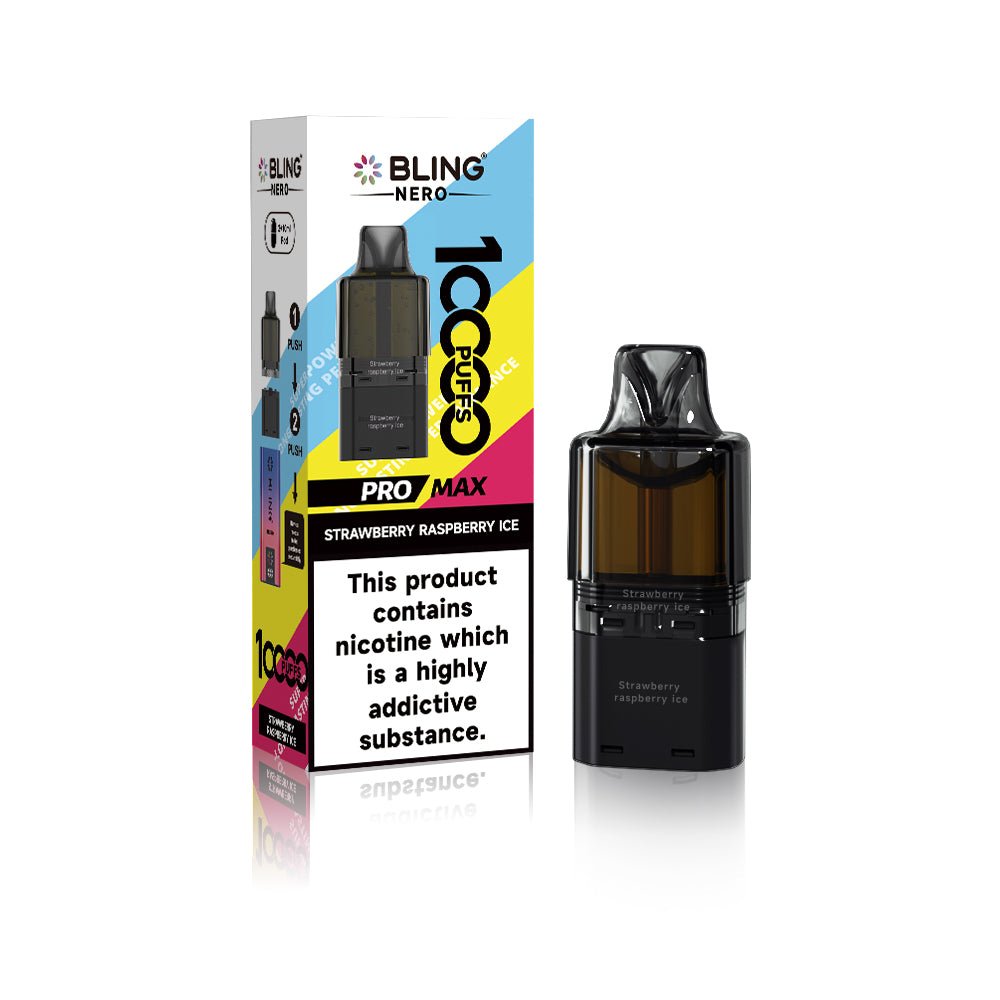 Crystal Bling Nero 10k Prefilled Pods Box of 5 - Strawberry Raspberry