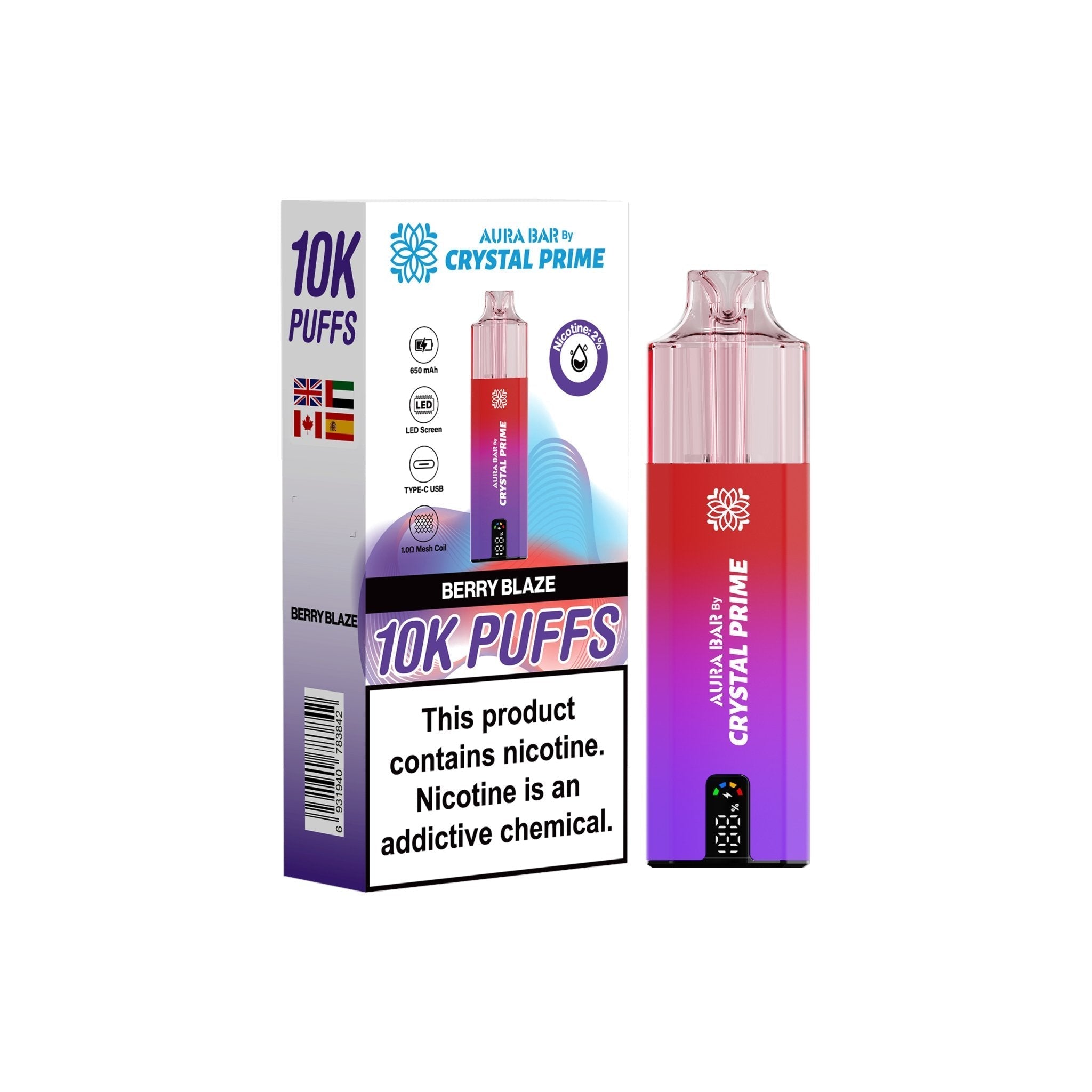 Crystal Prime 10000 Disposable Vape Pack of 5 - Berry Blaze