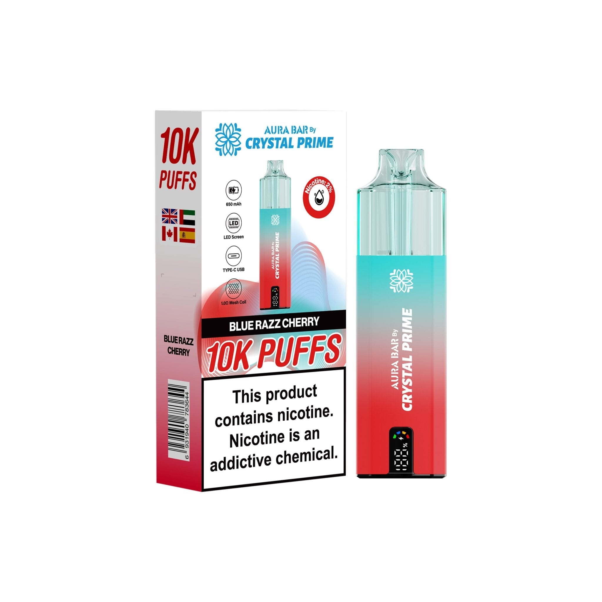 Crystal Prime 10000 Disposable Vape Pack of 5 - Blue Razz Cherry