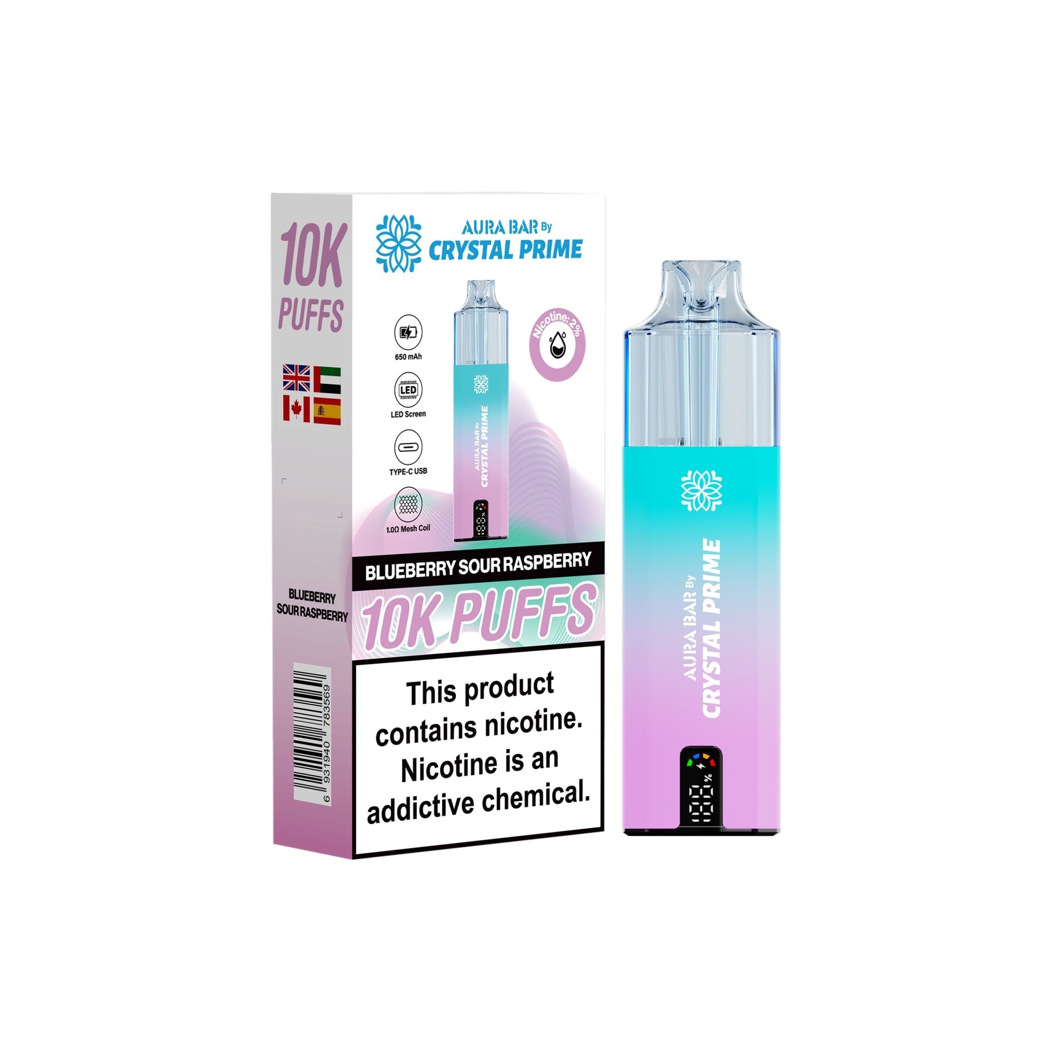 Crystal Prime 10000 Disposable Vape Pack of 5 - Blueberry Sour Raspberry