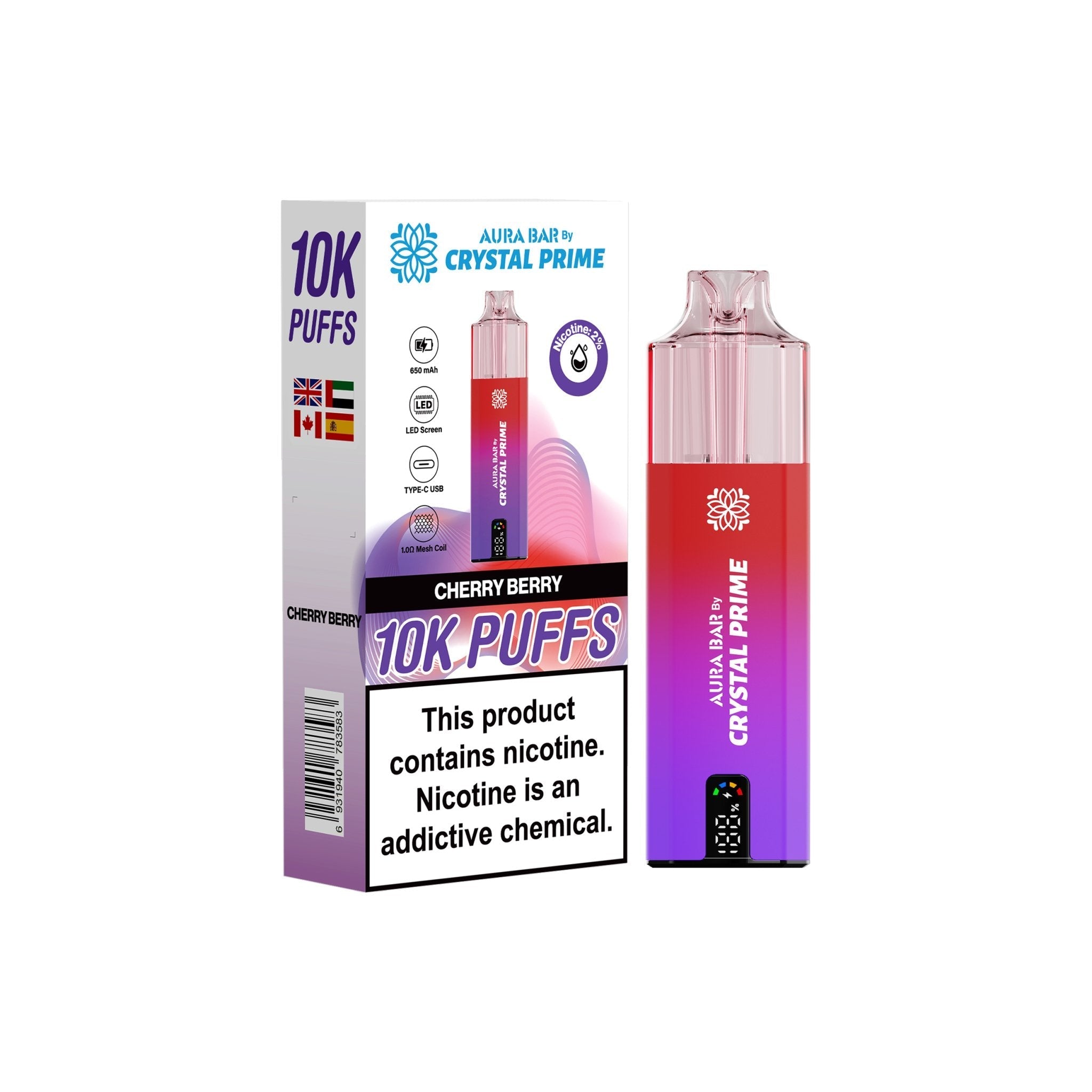 Crystal Prime 10000 Disposable Vape Pack of 5 - Cherry Berry