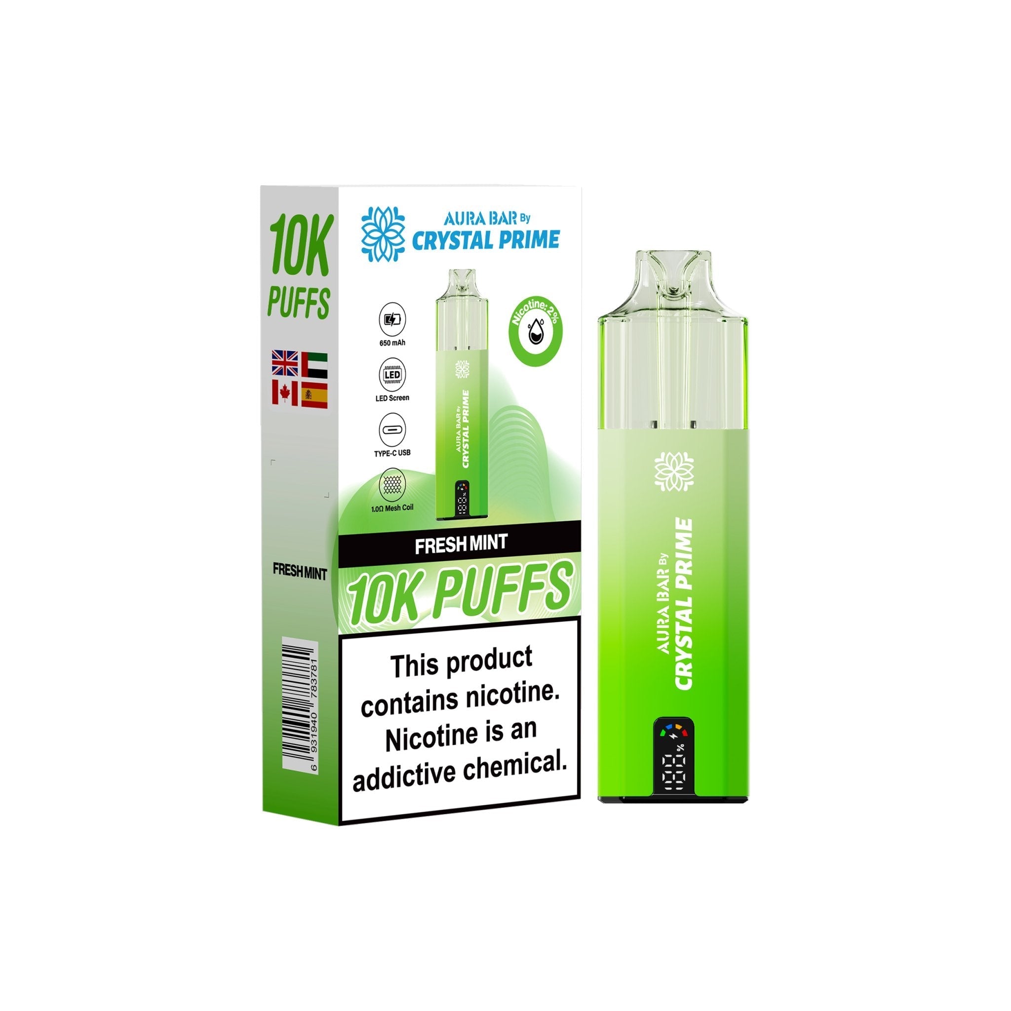 Crystal Prime 10000 Disposable Vape Pack of 5 - Fresh Mint
