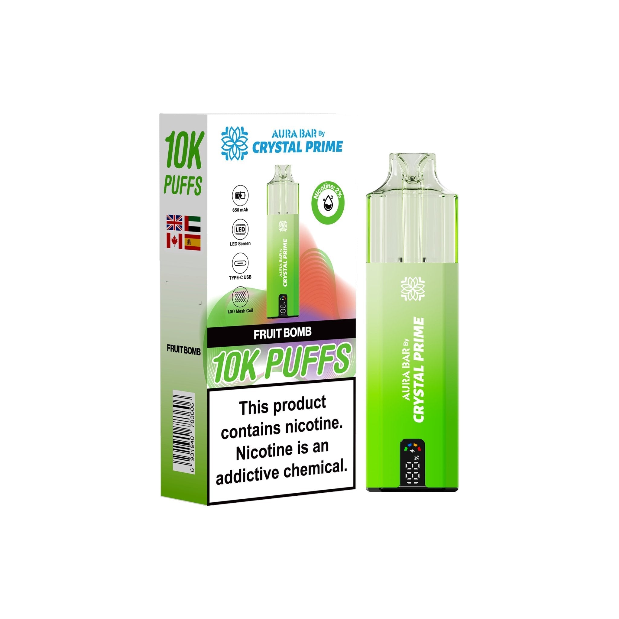 Crystal Prime 10000 Disposable Vape Pack of 5 - Fruit Bomb