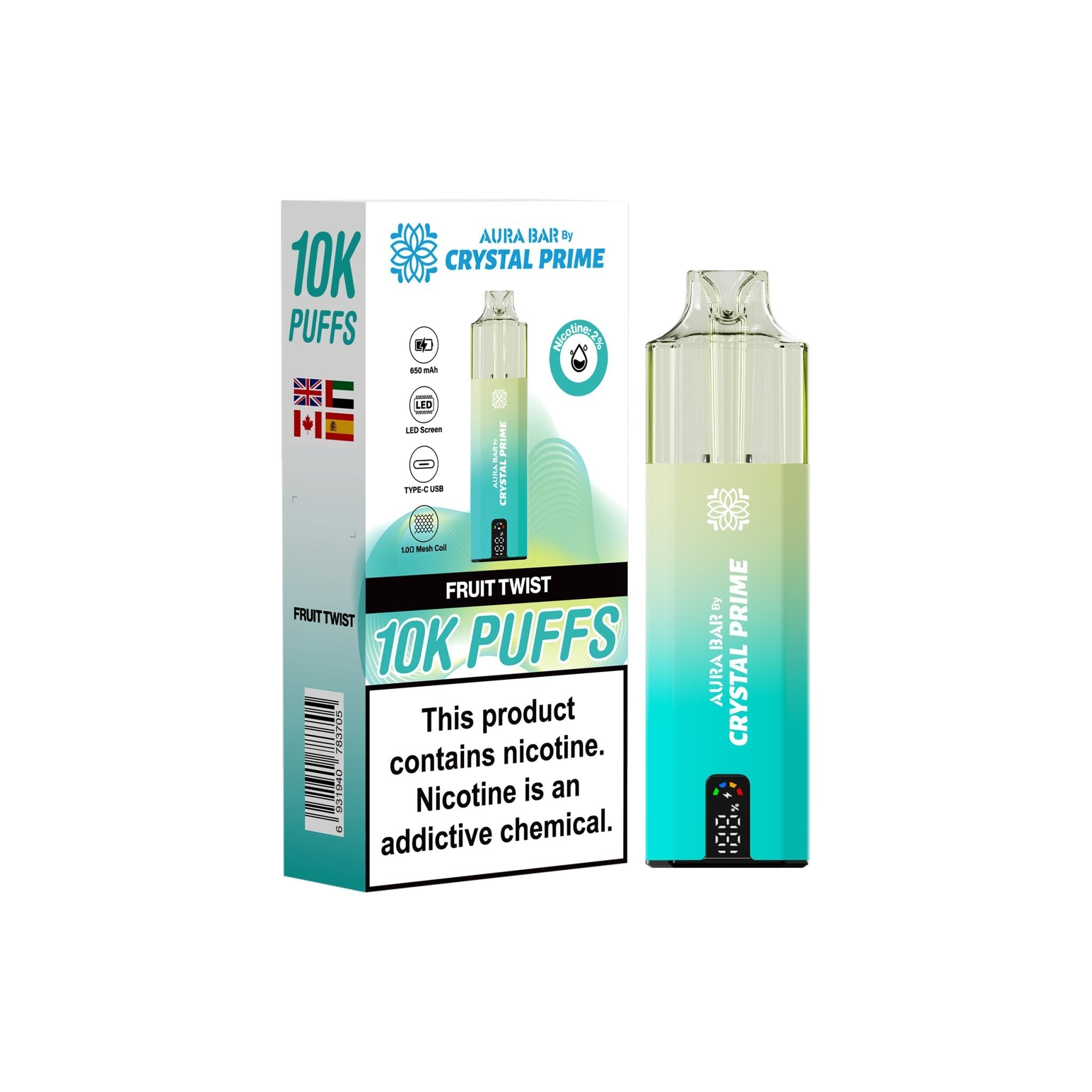 Crystal Prime 10000 Disposable Vape Pack of 5 - Fruit Twist