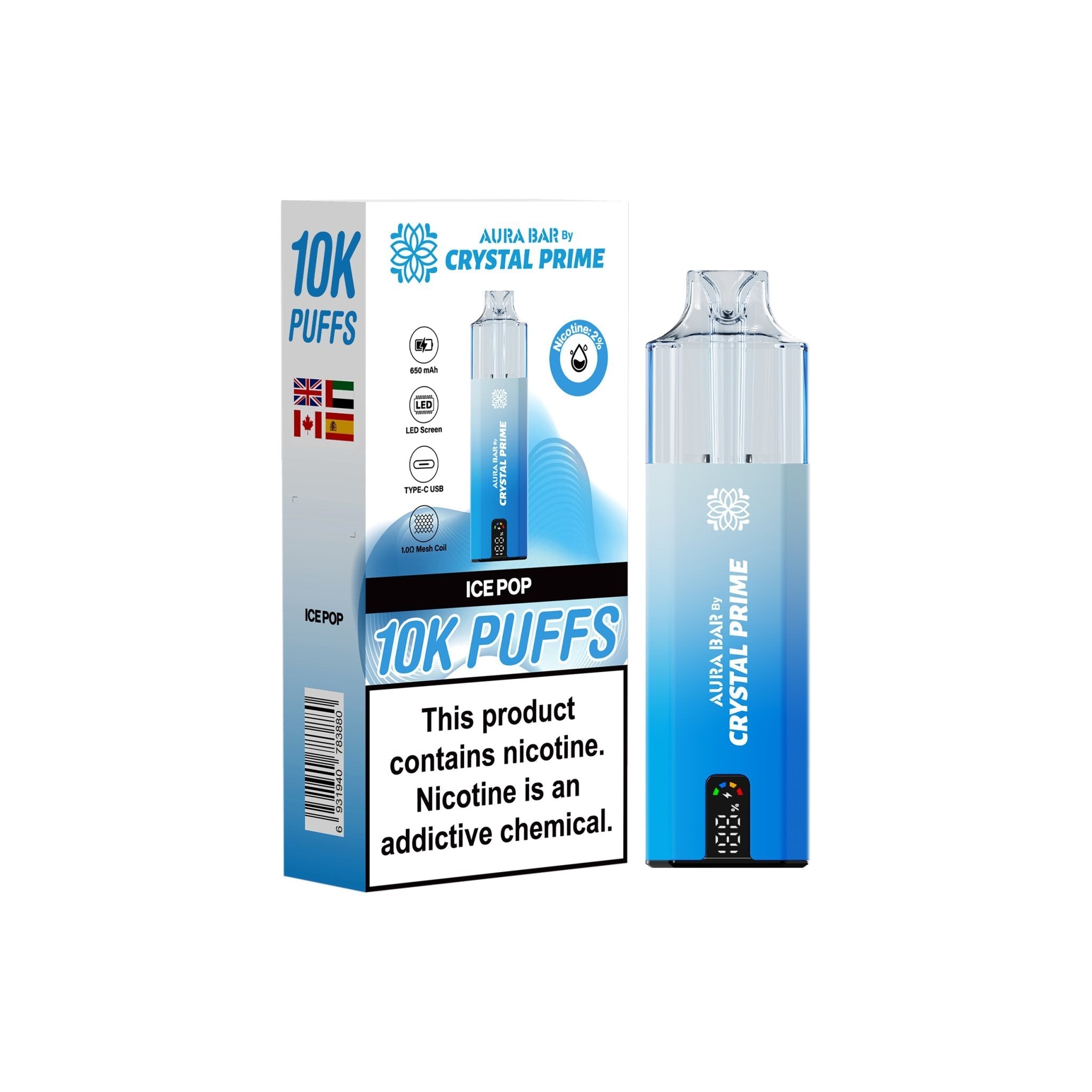 Crystal Prime 10000 Disposable Vape Pack of 5 - Ice Pop