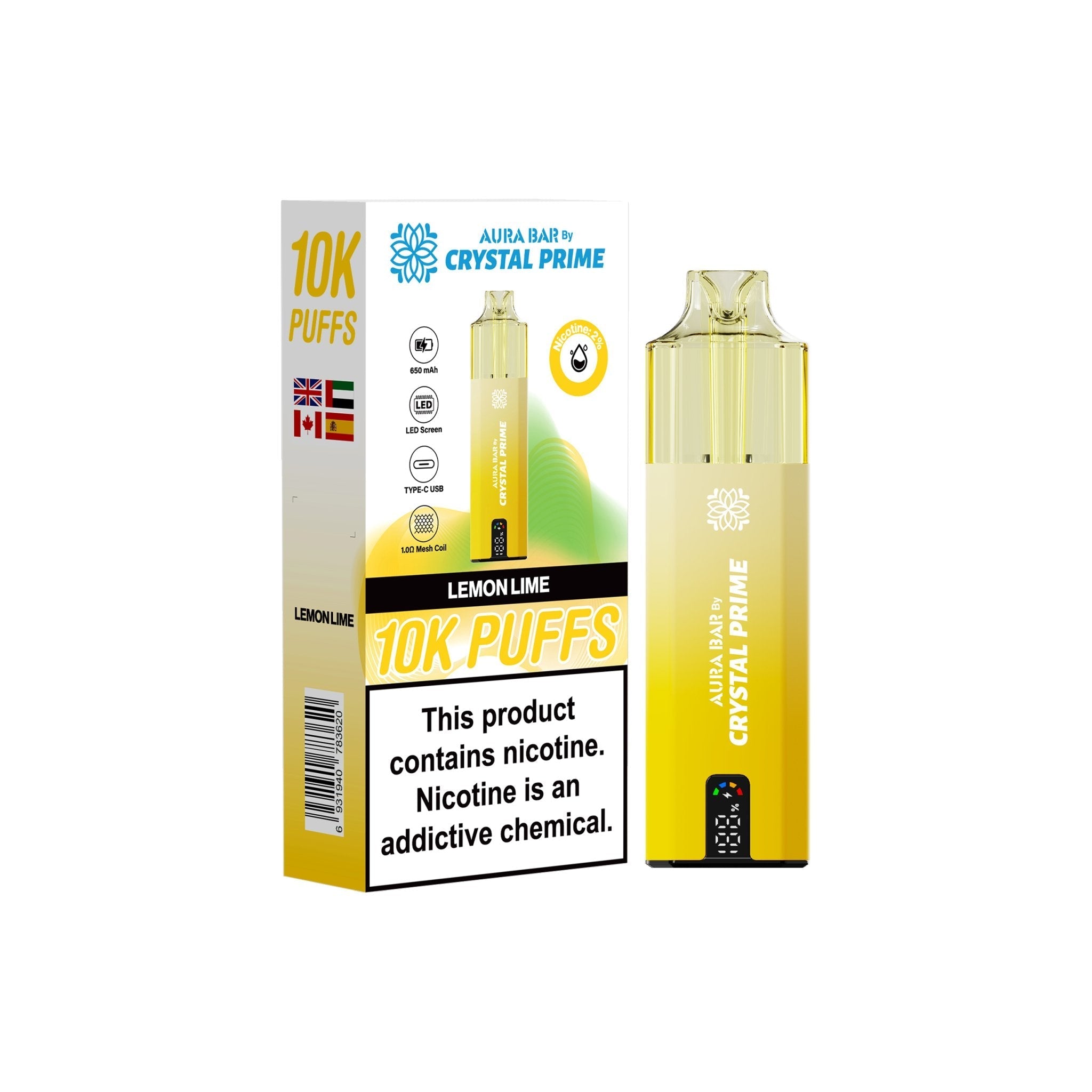 Crystal Prime 10000 Disposable Vape Pack of 5 - Lemon Lime