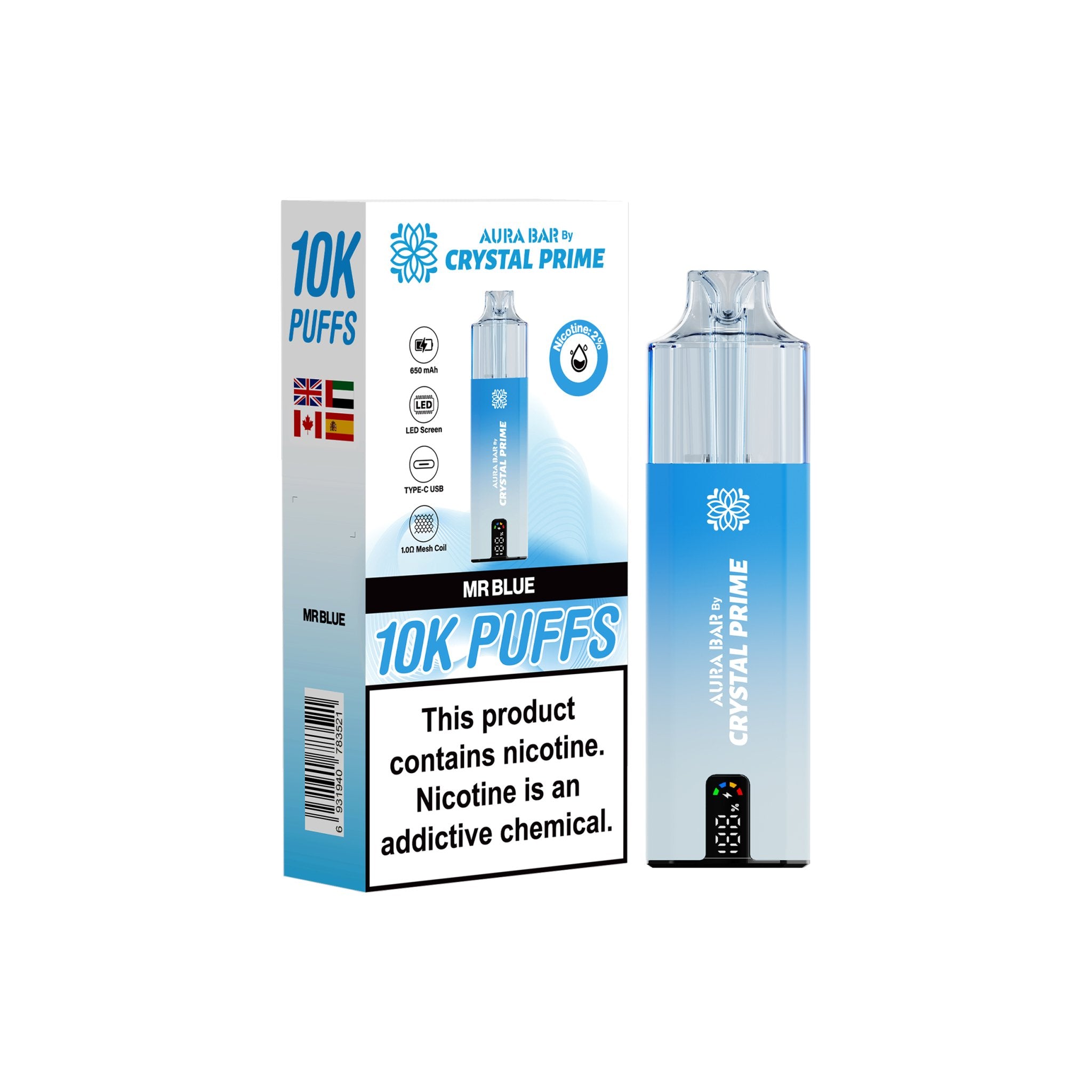 Crystal Prime 10000 Disposable Vape Pack of 5 - Mr Blue