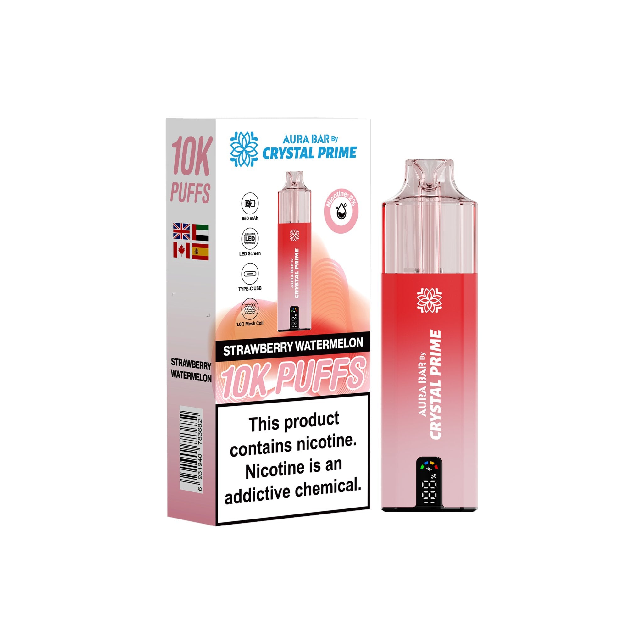 Crystal Prime 10000 Disposable Vape Pack of 5 - Strawberry Watermelon