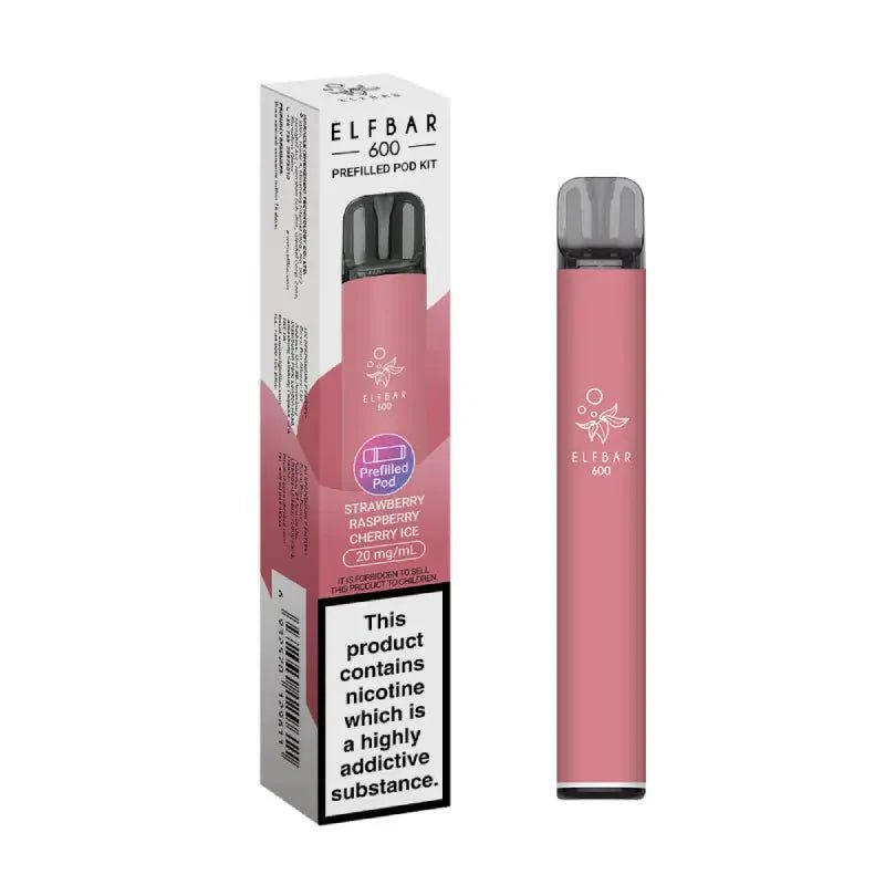 Elf Bar 600 Prefilled Pod Kit Box of 10 - Strawberry Raspberry Cherry Ice