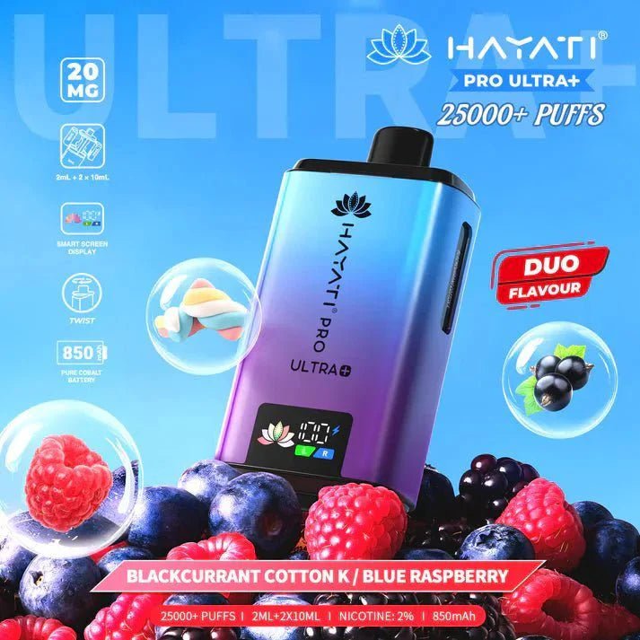 Hayati Pro Ultra Plus 25000 Starter Vape Kit Box of 5 - Blackcurrant Cotton K / Blue Raspberry