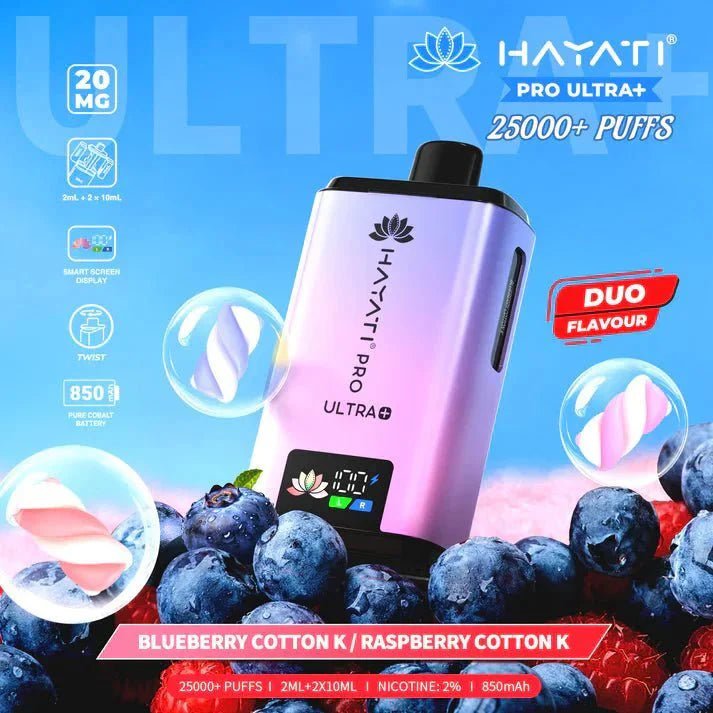 Hayati Pro Ultra Plus 25000 Starter Vape Kit Box of 5 - Blackcurrant Cotton K / Blue Raspberry