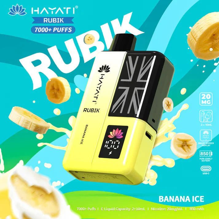 Hayati Rubik 7000 Puffs Disposable Vape Kit Pack of 5 - Banana Ice