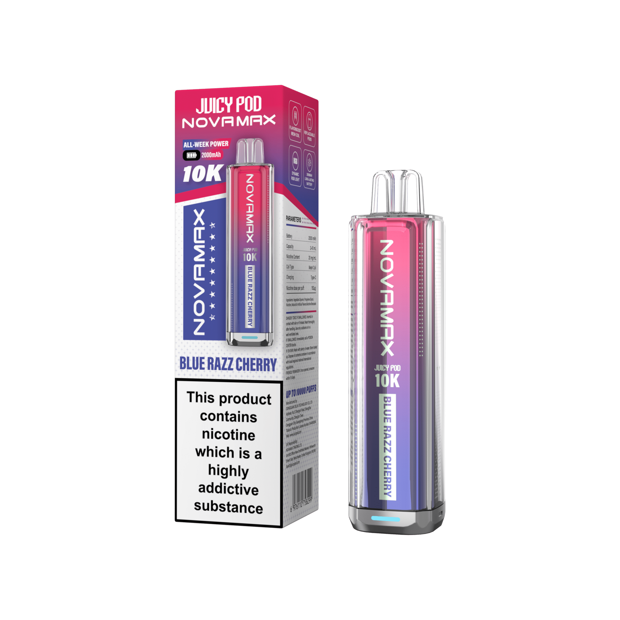 Juicy Pod Novamax 10k Prefilled Pod Vape Kit Pack of 5 - Blue Razz Cherry